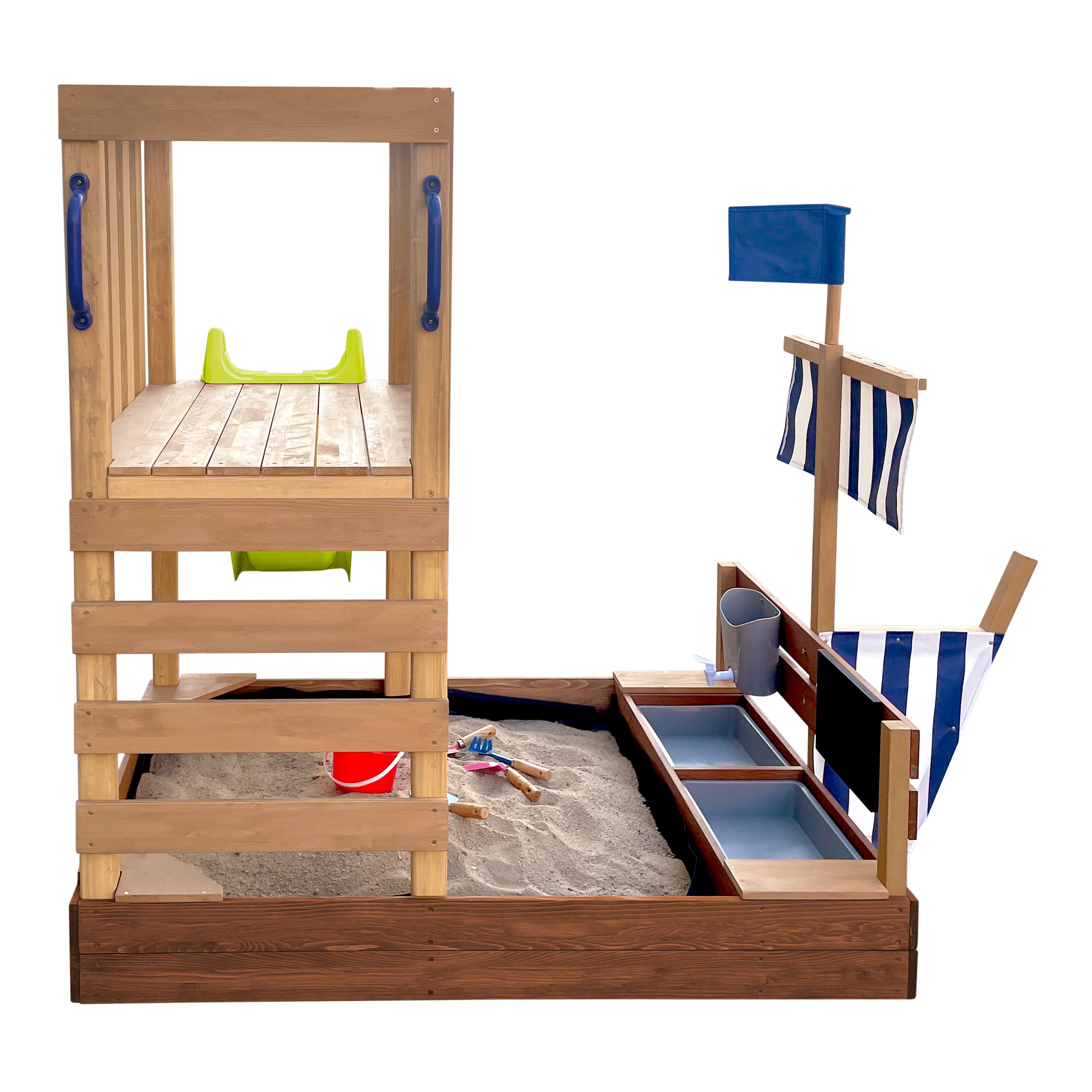 AXI Vicky Climbing Frame with Sandbox, Play Kitchen & Chalkboard – Lime Green Slide