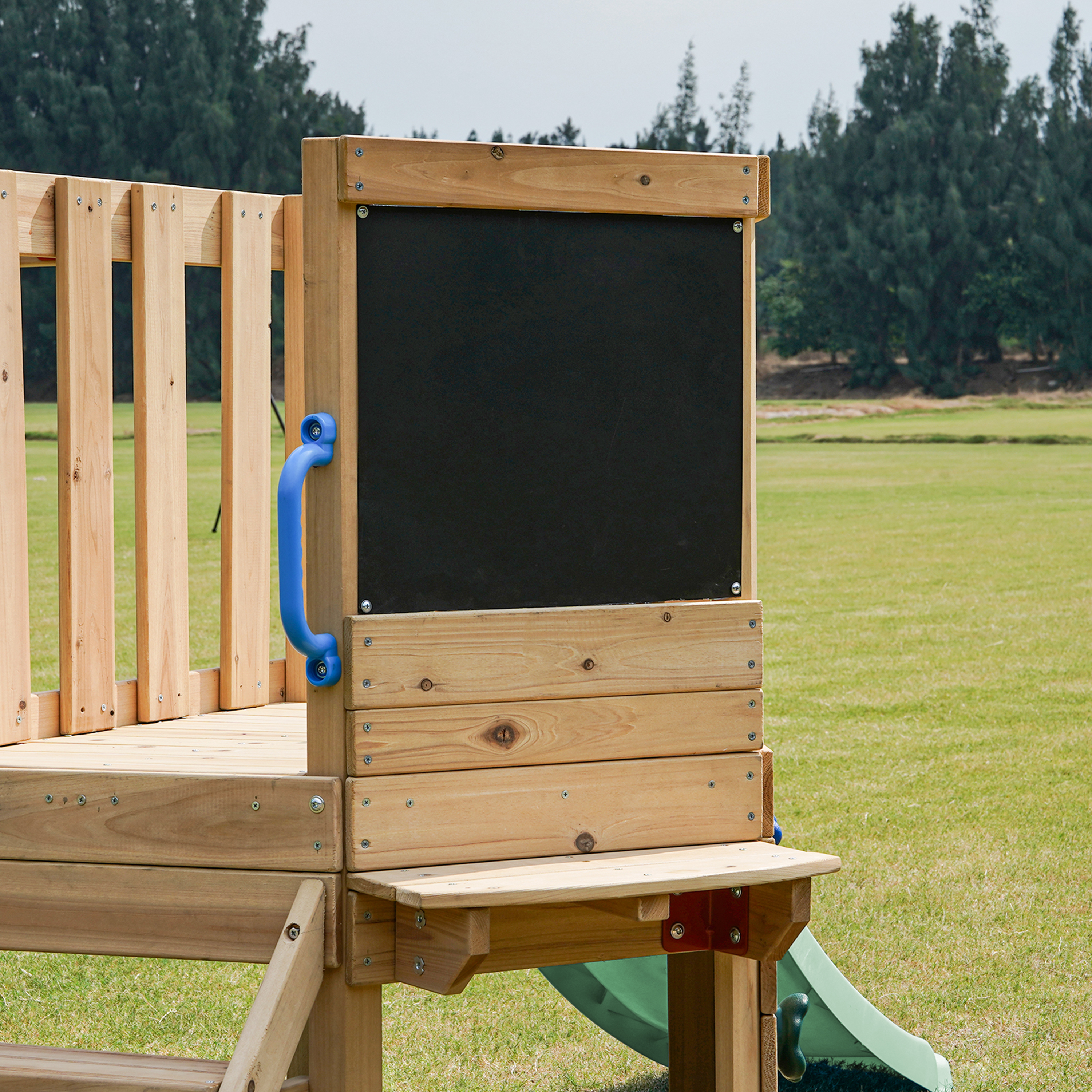 AXI Timo Mini Climbing Frame with Baby Swing, Climbing Wall and Chalkboard – Pastel Green Slide