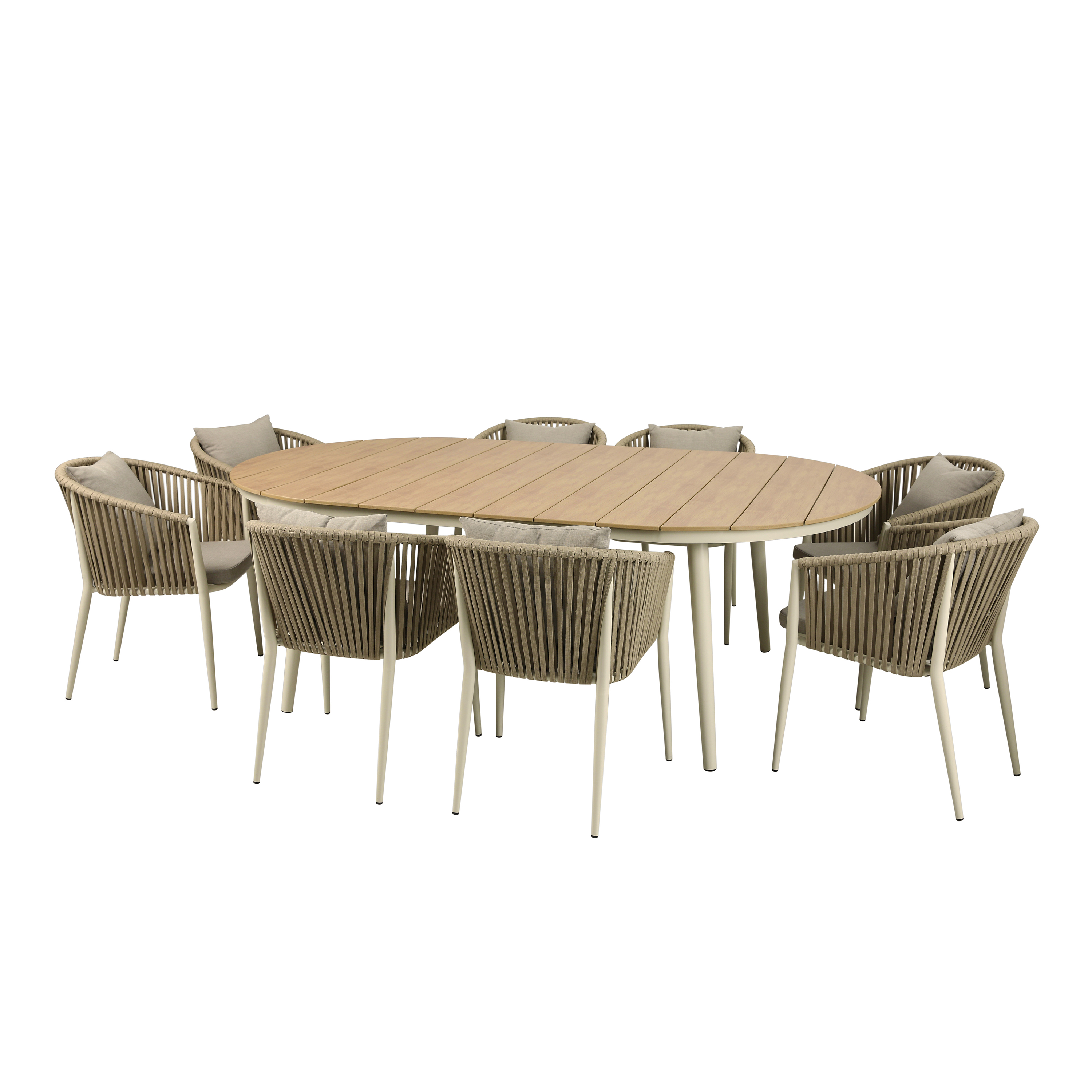 AXI Chay Garden Set with 8 Chairs – Beige with Polywood in Wood Effect-8720365066283 AXI Chay Garden Set with 8 Chairs – Beige with Polywood in Wood Effect