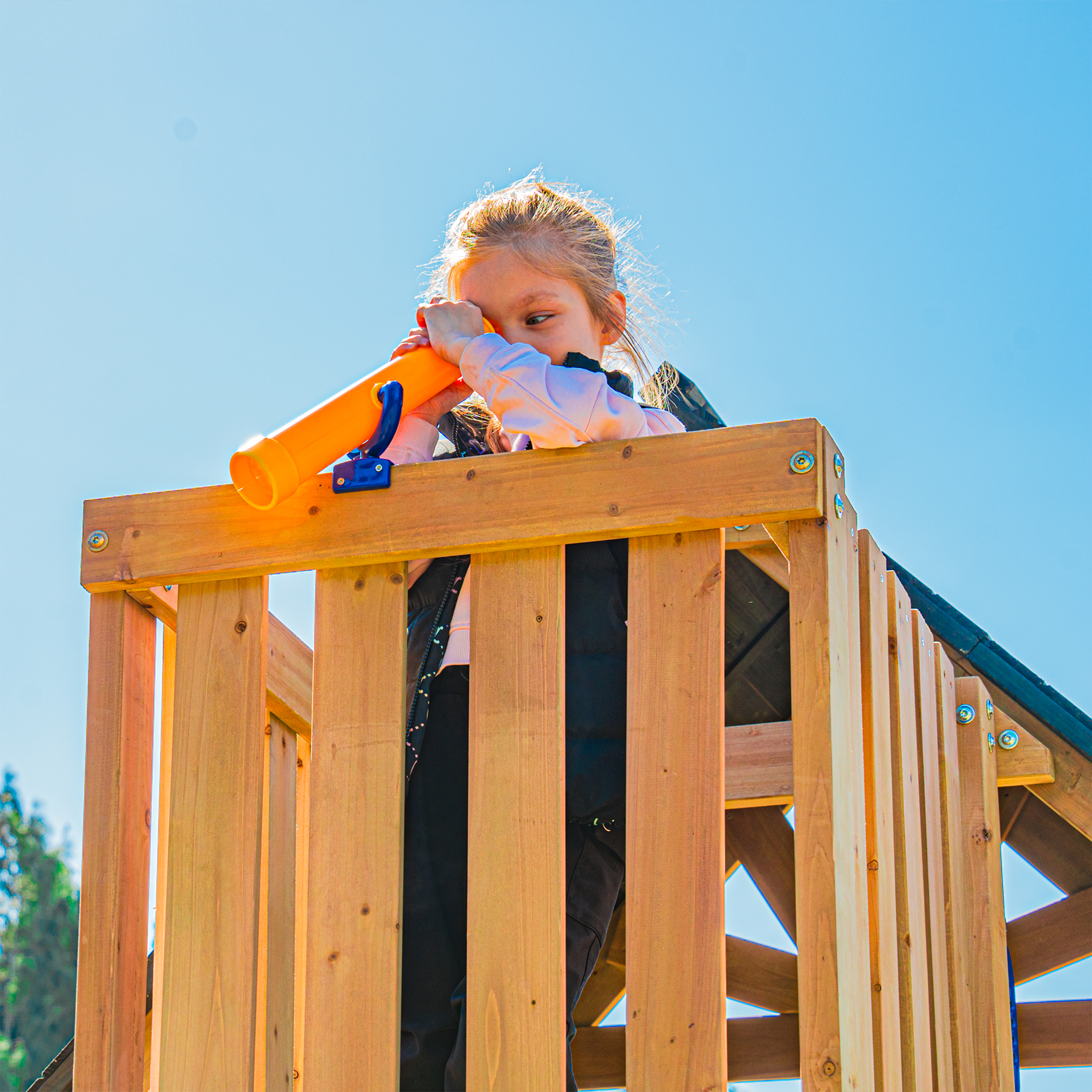 AXI Mitch Climbing Frame with Double Swing. Trapeze and Lookout Tower – Green Slide