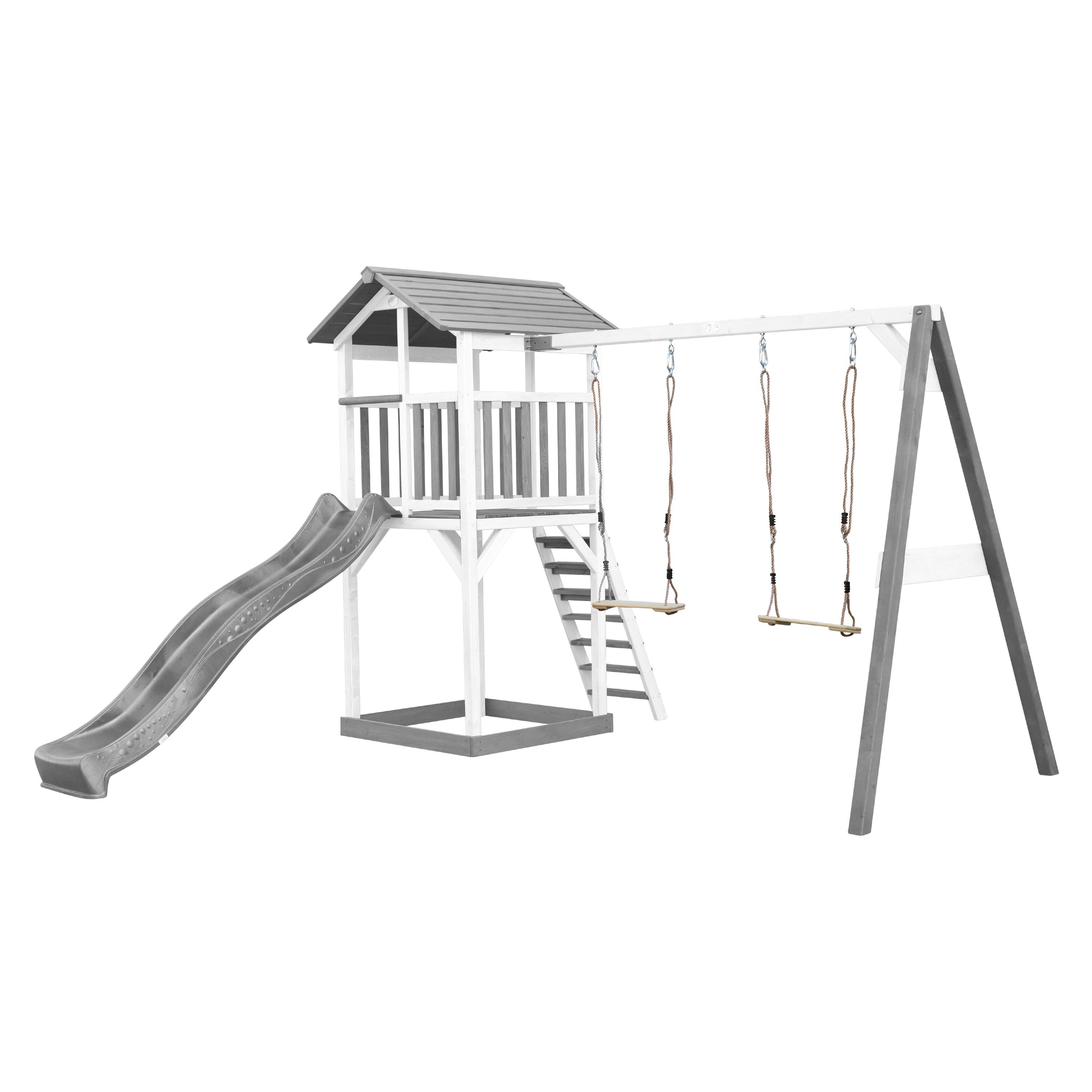 AXI Beach Tower with Double Swing Set Grey/White - Grey Slide
