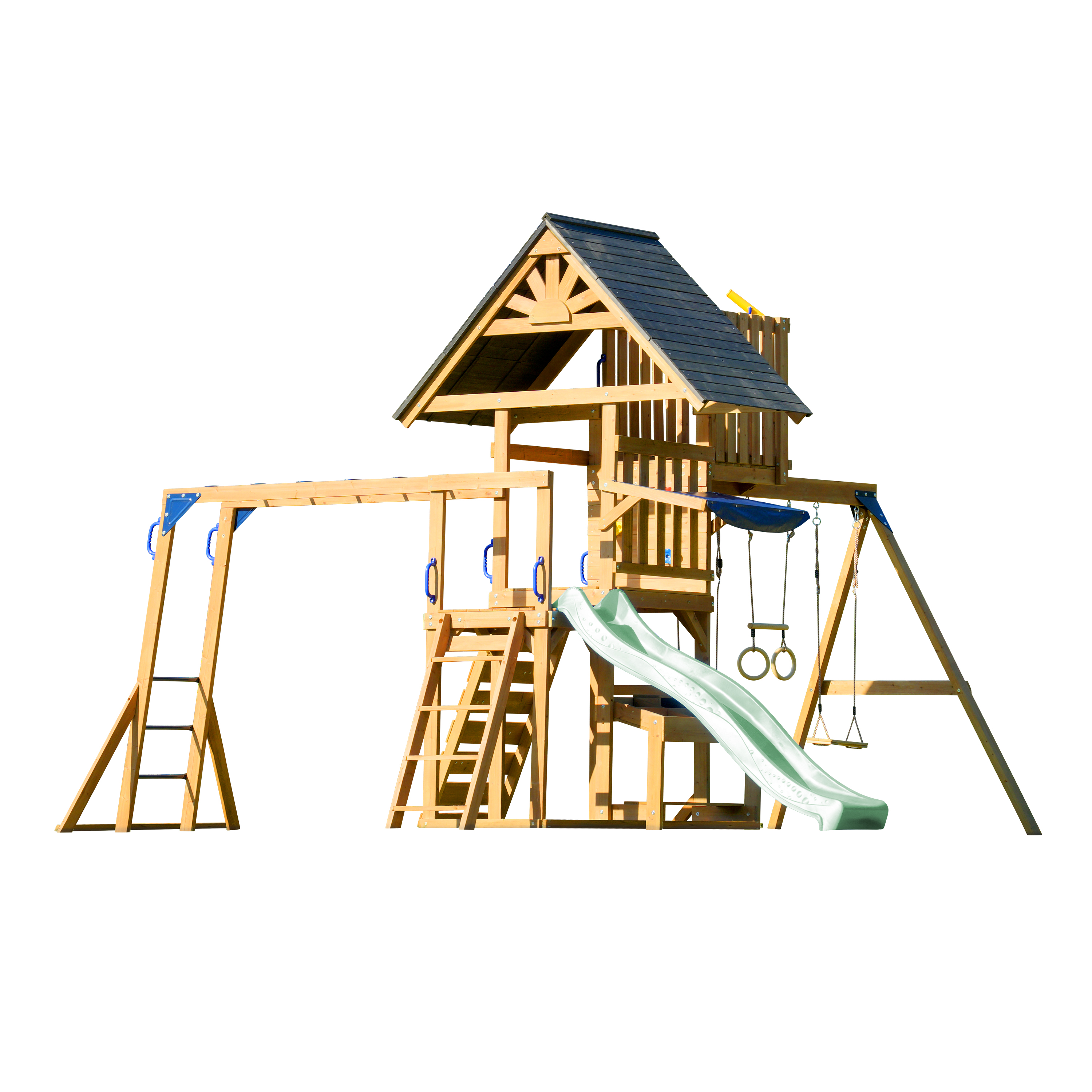 AXI Mitch Climbing Frame with Double Swing. Trapeze and Lookout Tower – Pastel Green Slide