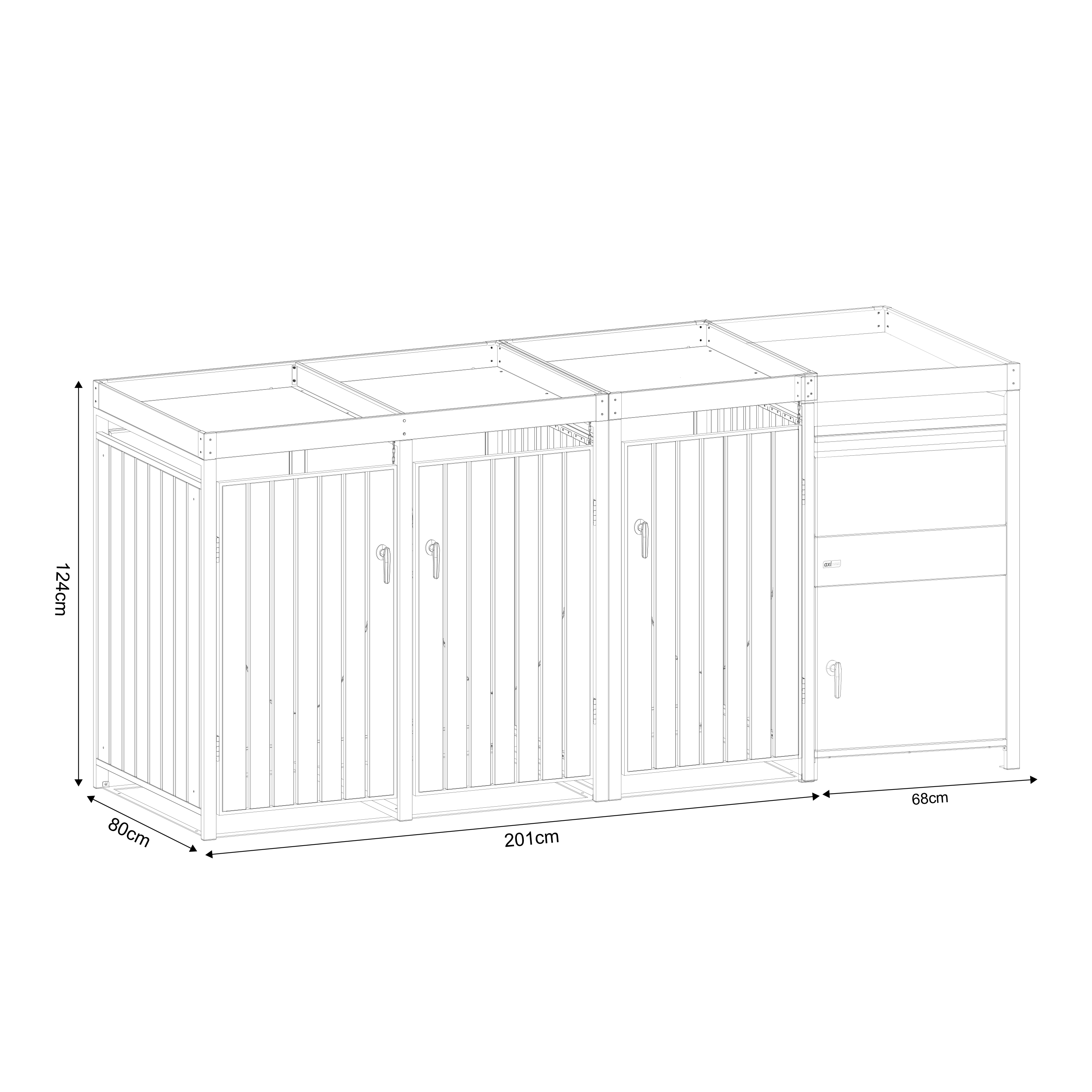 AXI Leon Bin Storage with Louis Parcel Postbox Anthracite/Wood Look – 3 Garbage Bins