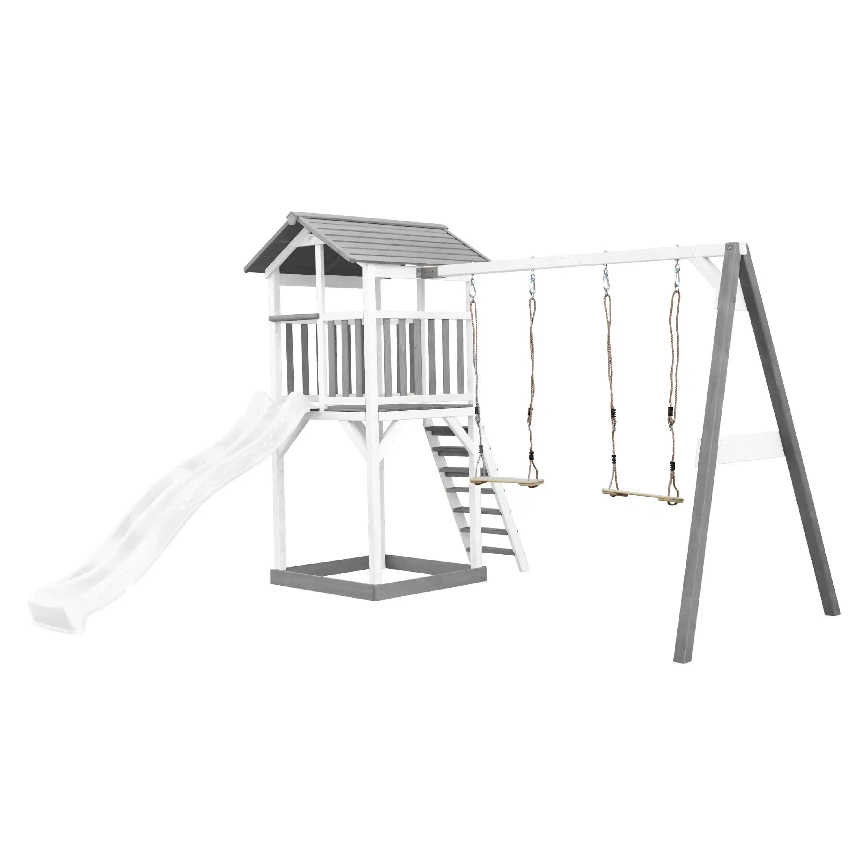 AXI Beach Tower Speeltoren met Dubbele Schommel Grijs/wit - Witte Glijbaan