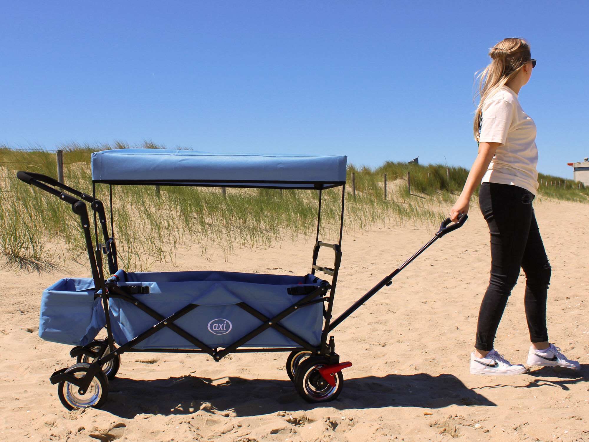 AXI AB210 Opvouwbare Bolderwagen met dak. tas. rem en duwstang Blauw