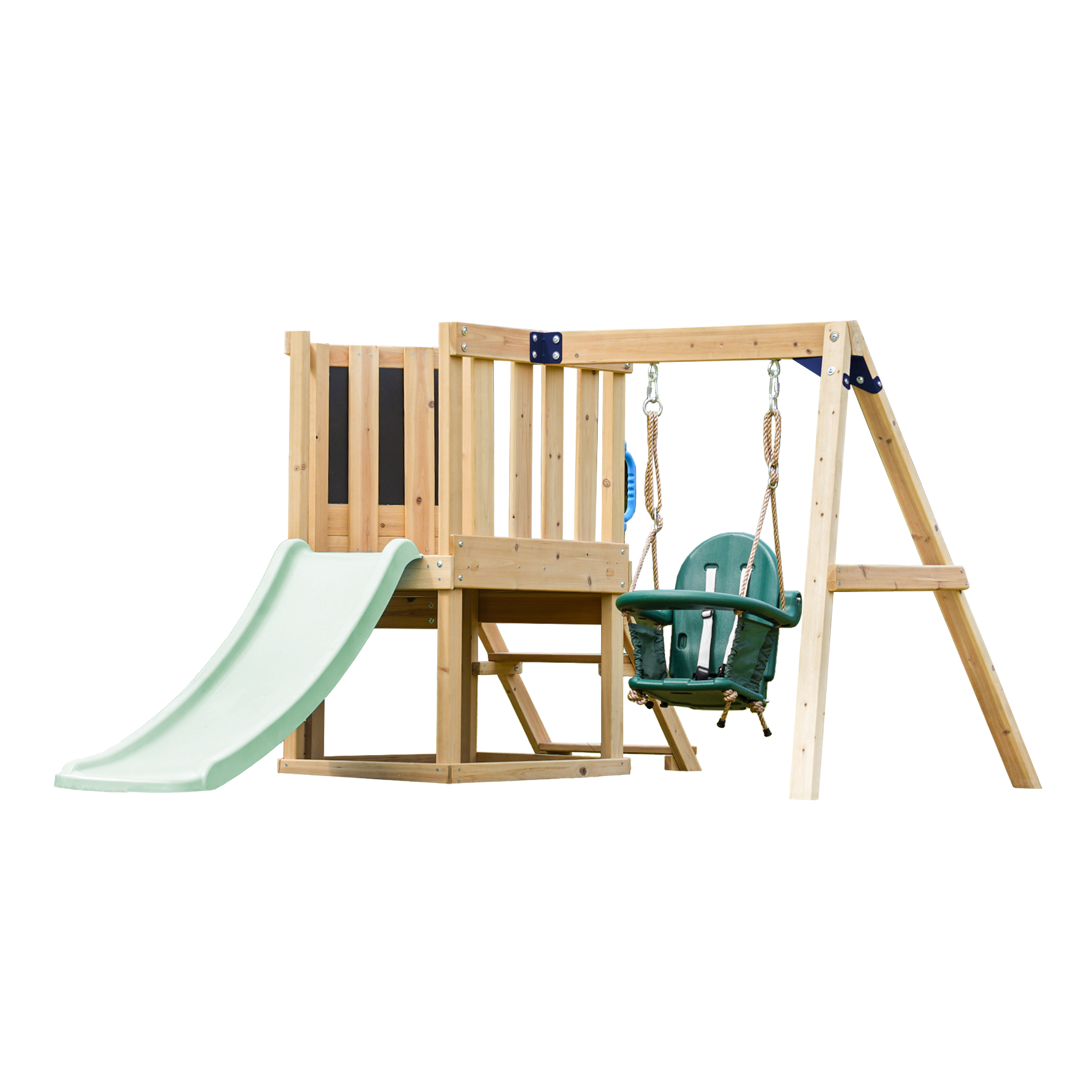 AXI Timo Mini Climbing Frame with Baby Swing, Climbing Wall and Chalkboard – Pastel Green Slide