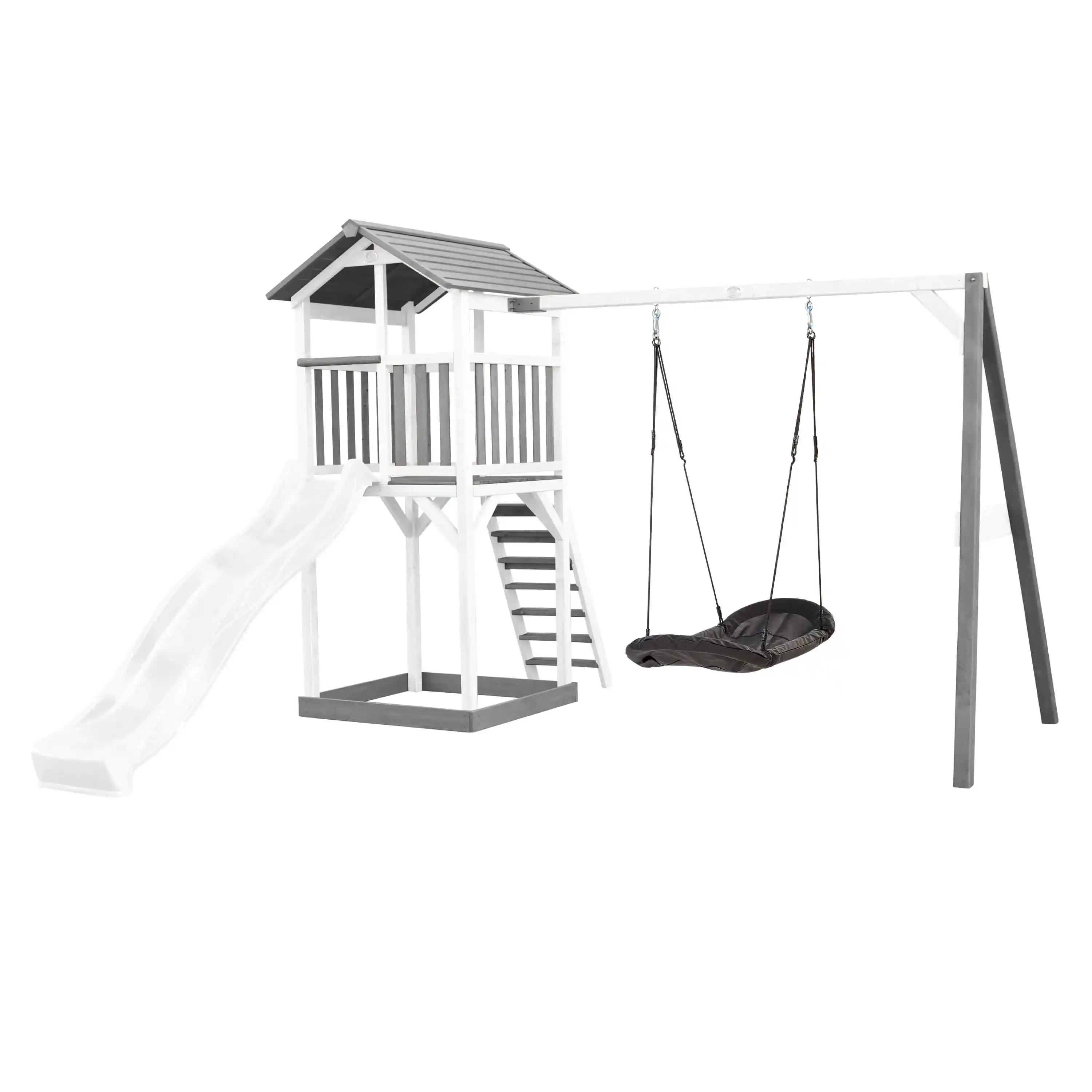 AXI Beach Tower Speeltoren met Roxy Nestschommel Grijs/wit - Witte Glijbaan