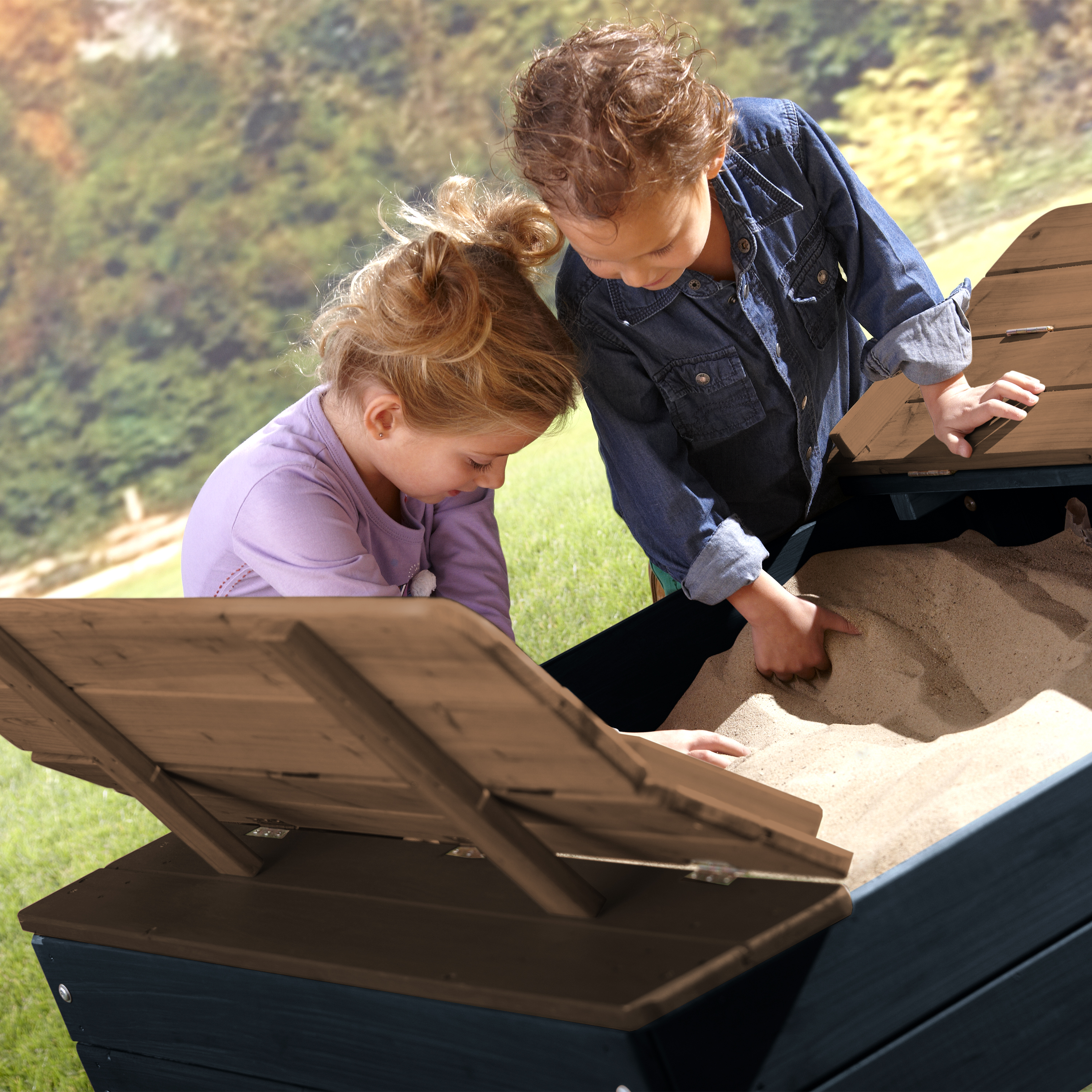 AXI Ella XL Sandbox - 120 x 120 cm - Anthracite/Brown