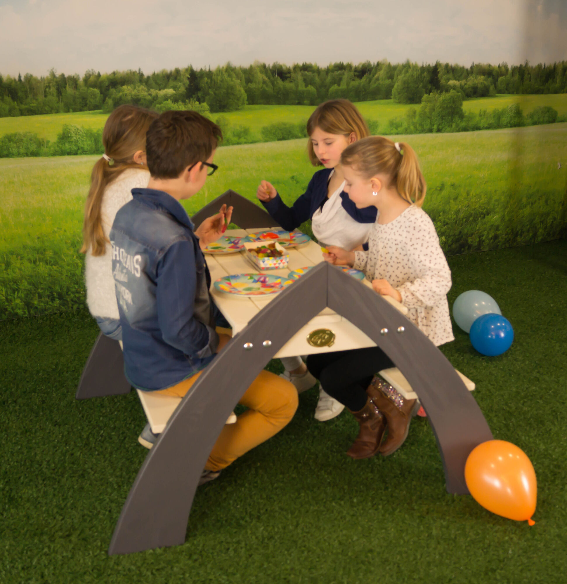 AXI Kylo XL Picknicktafel Grijs/wit - Parasol Blauw
