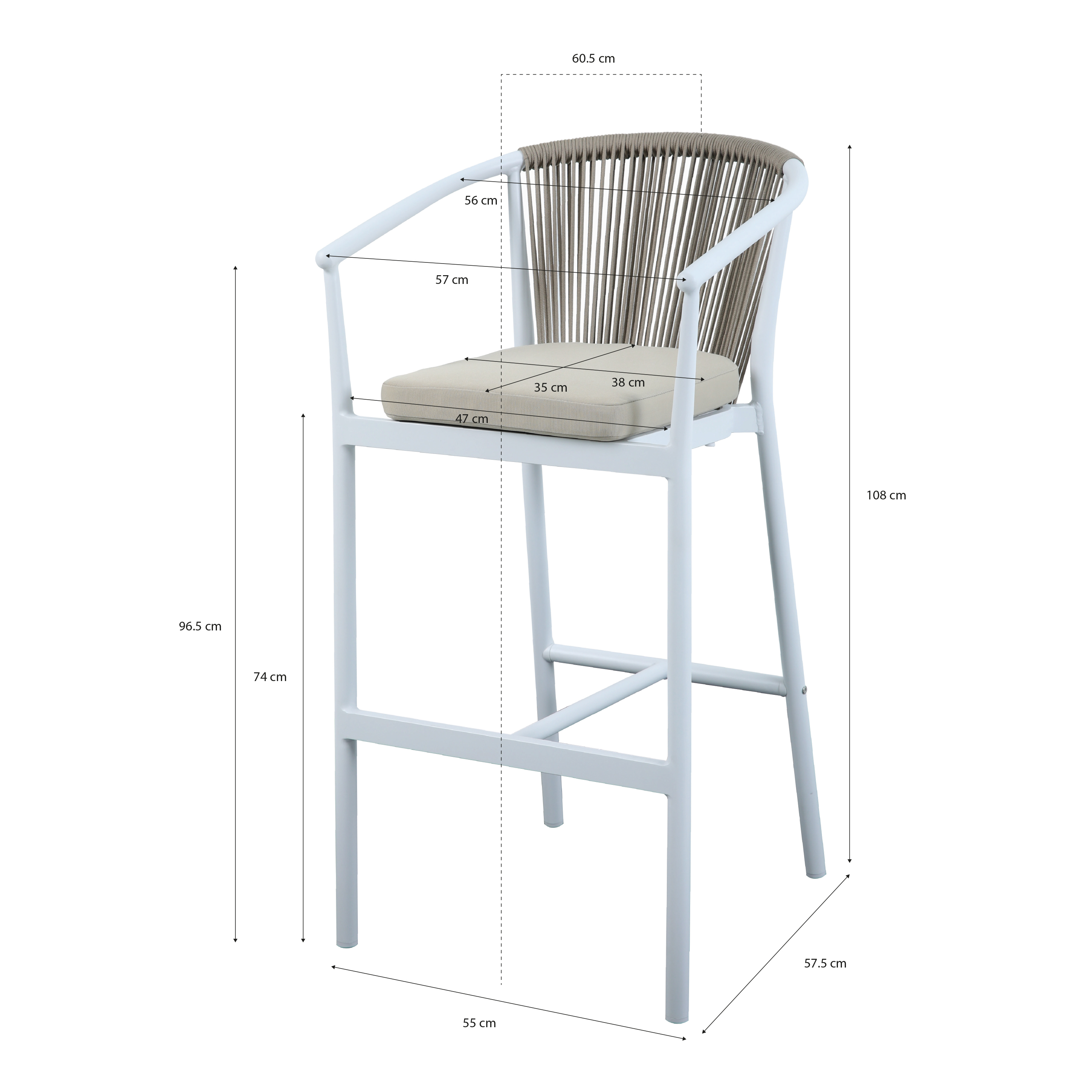 AXI Ravi Bar set with 4 bar stools White with Teak-look Polywood