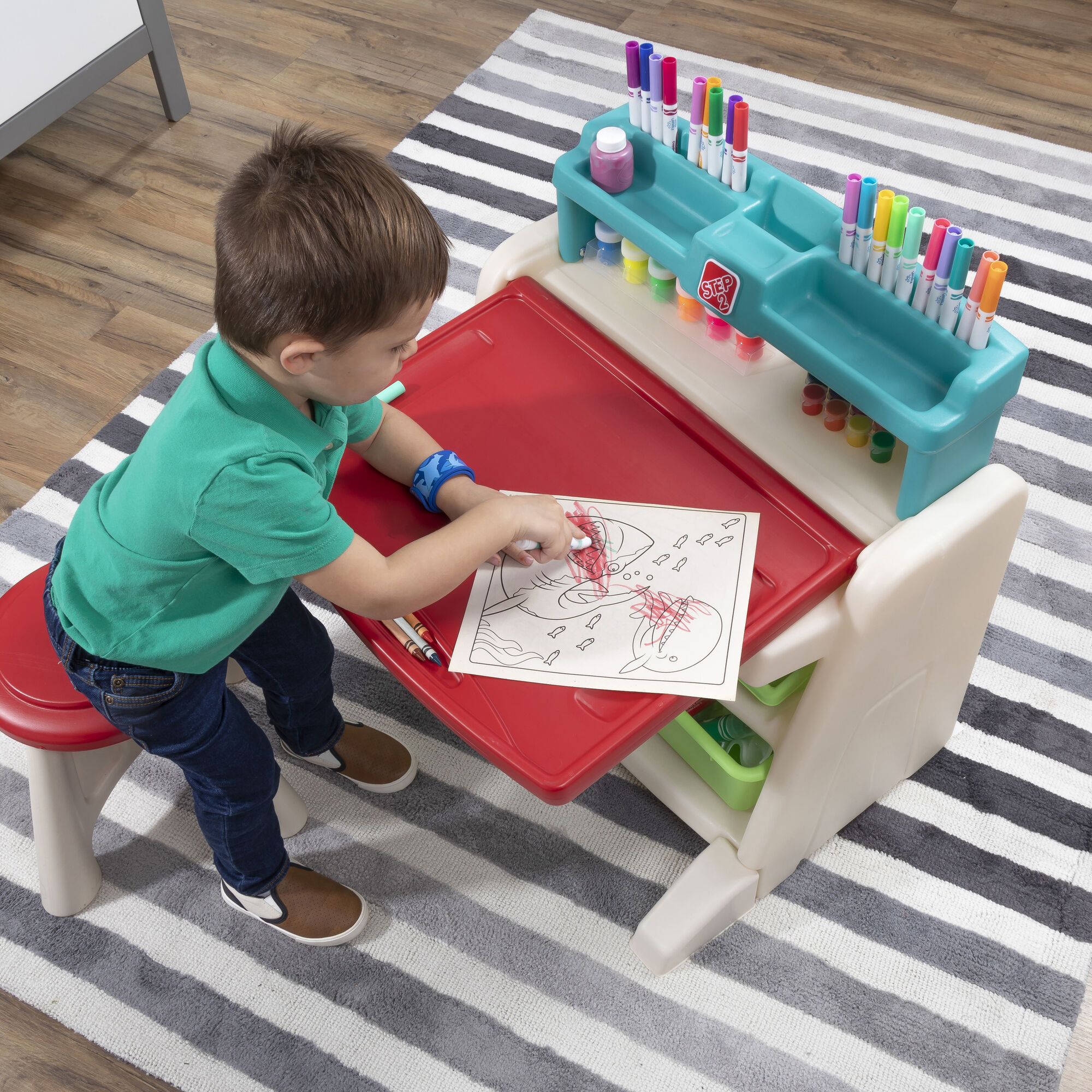 Step2 Flip & Doodle Easel Desk With Stool-0733538836598 Step2 Flip & Doodle Easel Desk With Stool