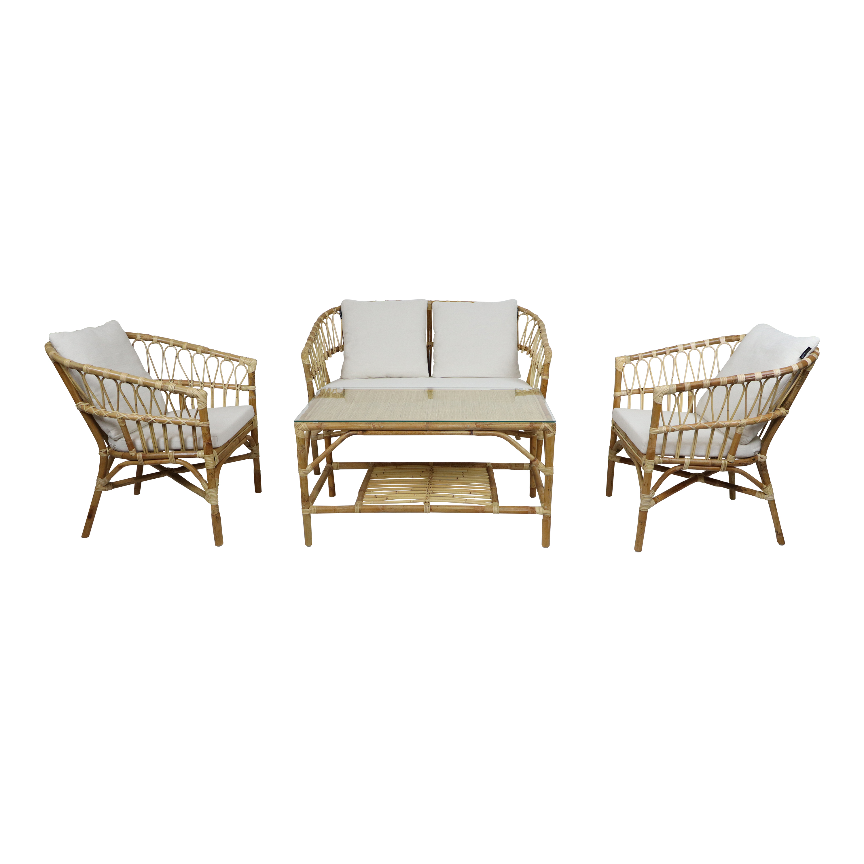 AXI Mary Rattan Lounge Set – 4-Piece with Sofa, Table, and 2 Chairs Natural/White