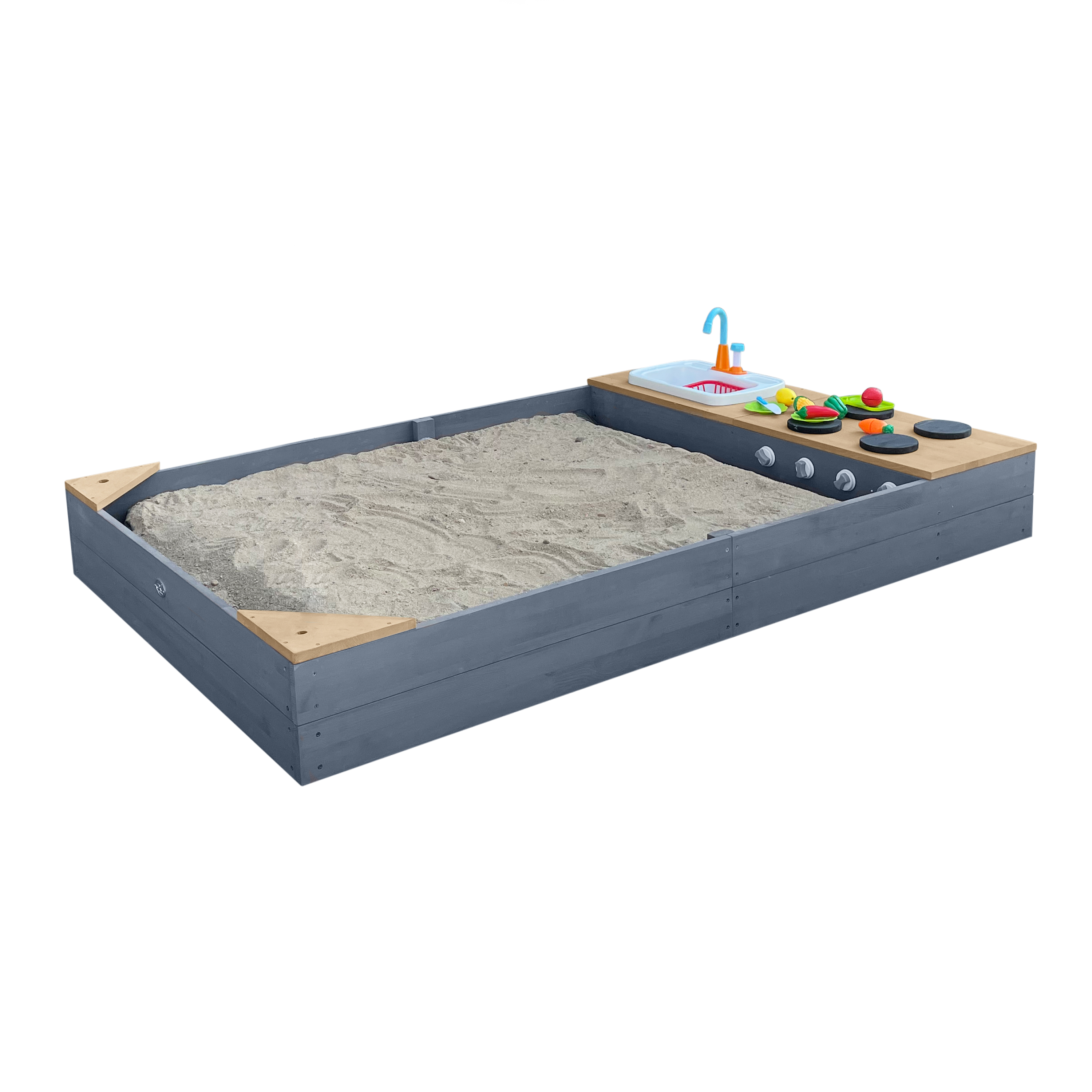 AXI Kelly Sandbox with Play Kitchen - 180 x 115 cm - Grey/brown