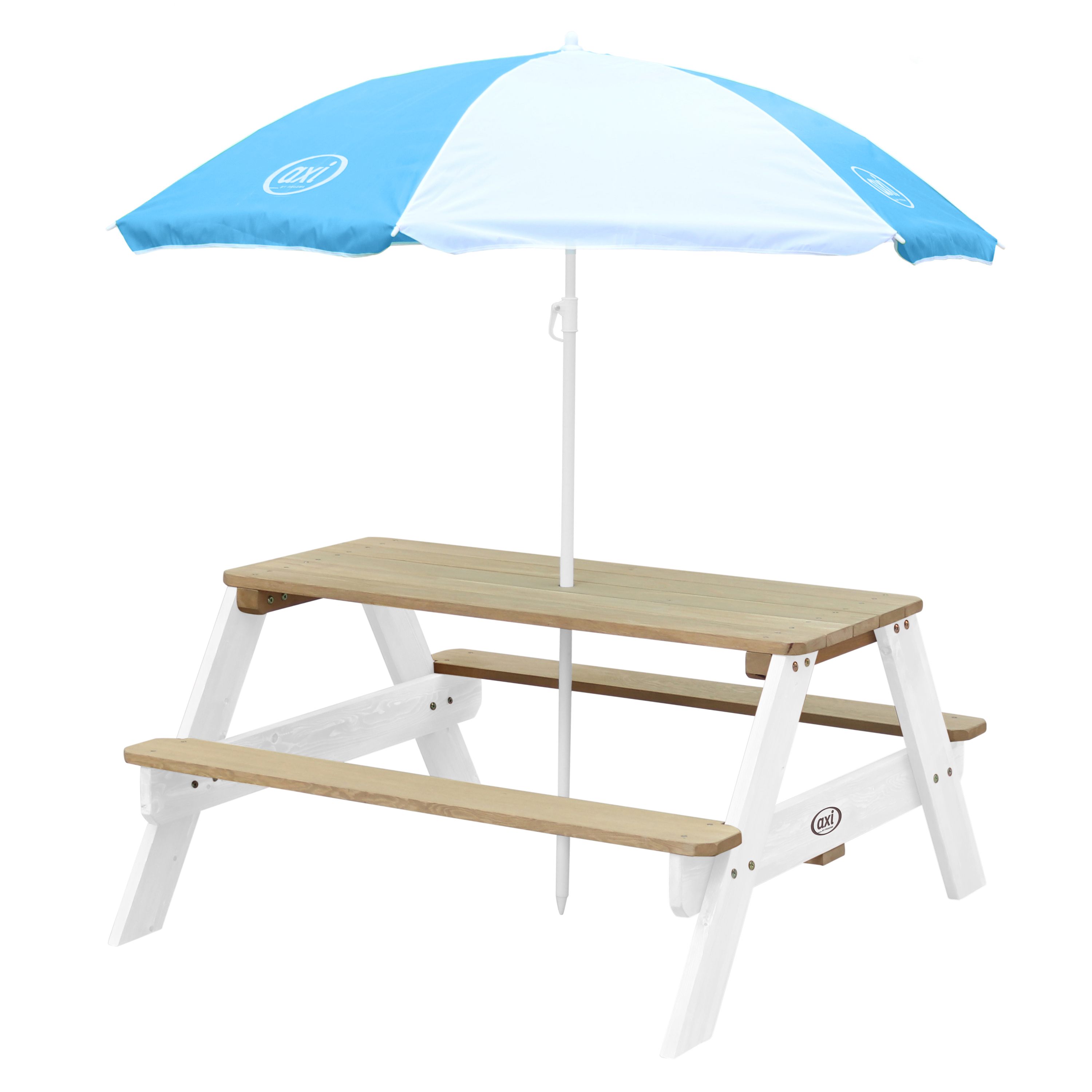 AXI Nick Picnic Table Brown/White - Umbrella Blue/White