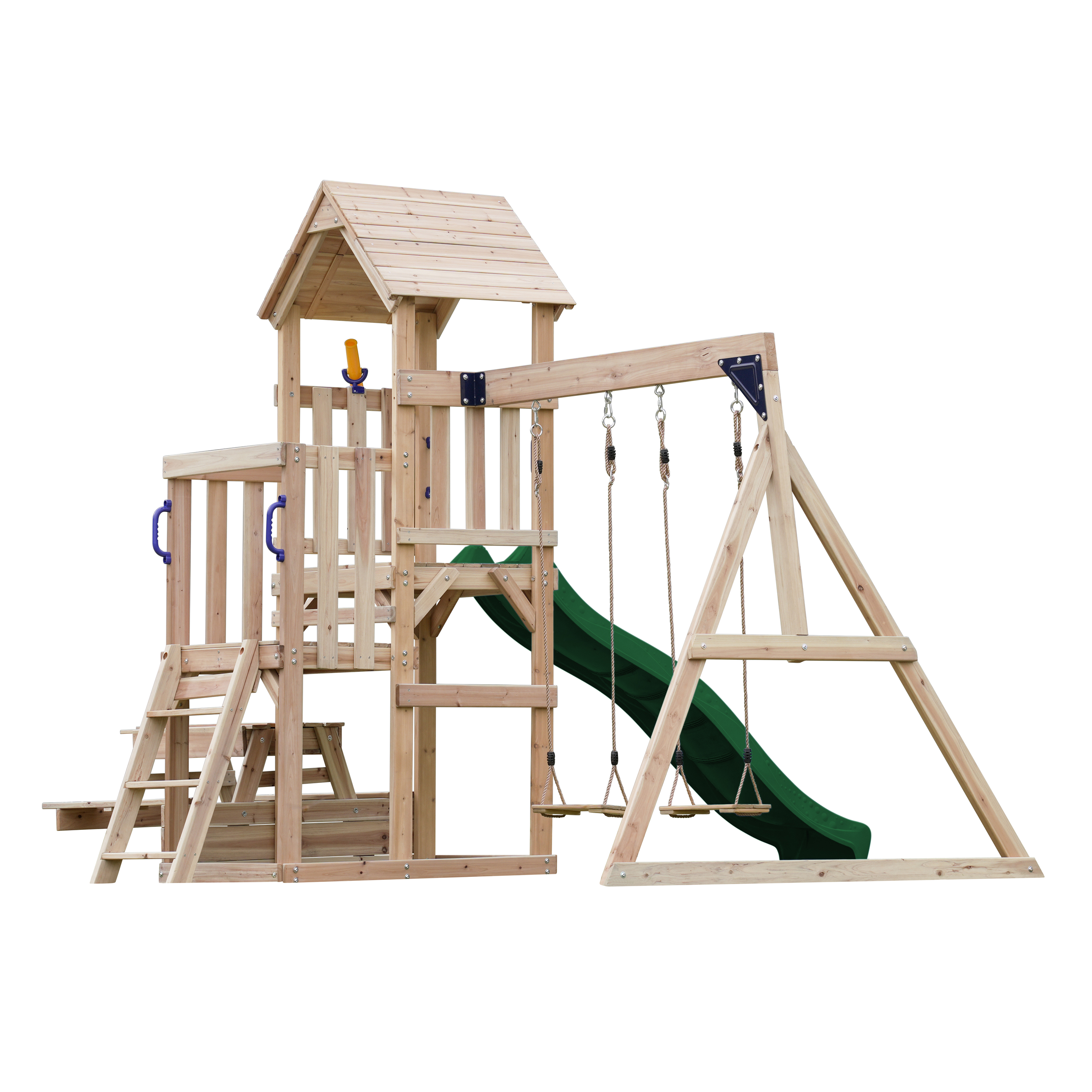 AXI Mette Climbing Frame with Double Swing Set and Picnic Table - Green Slide