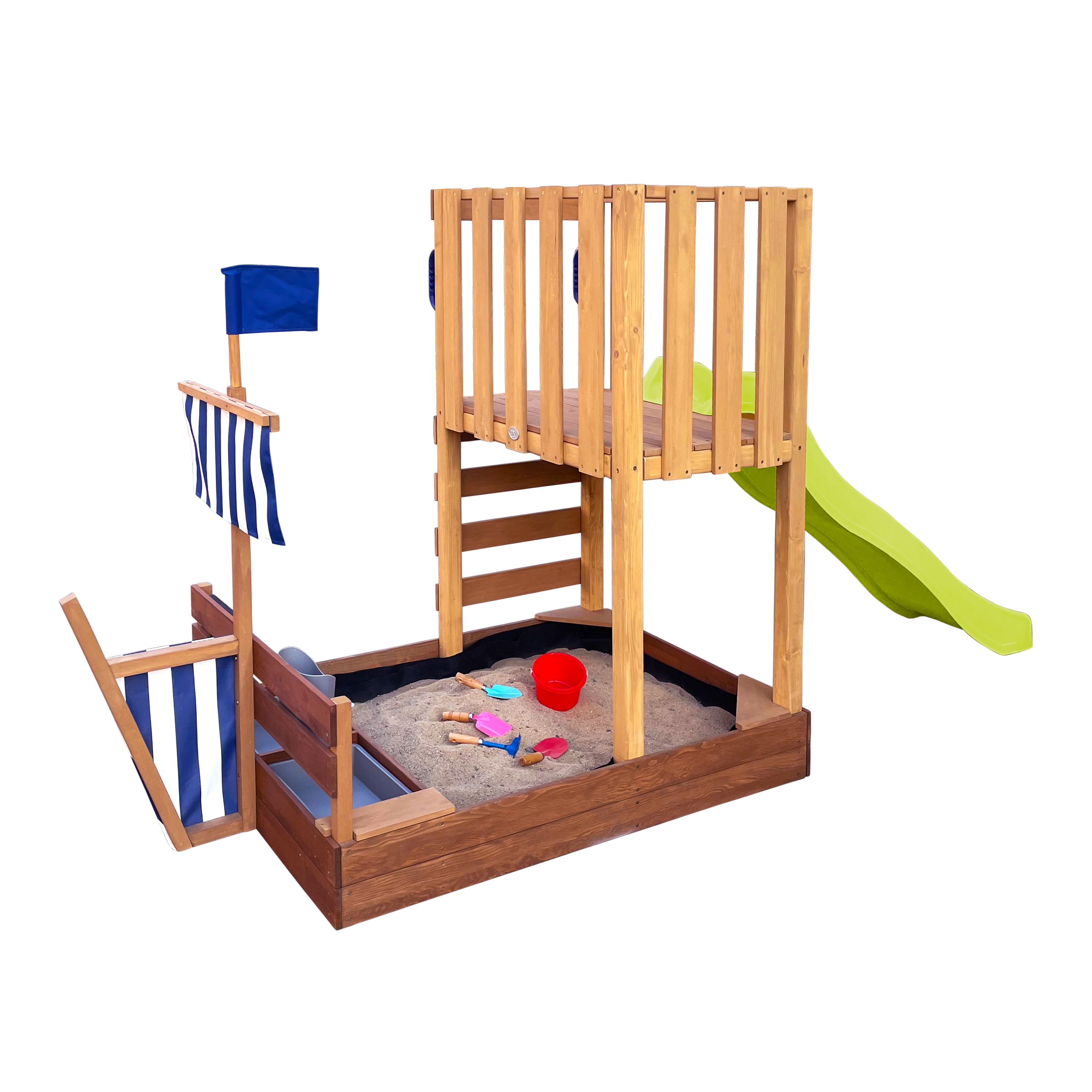 AXI Vicky Climbing Frame with Sandbox, Play Kitchen & Chalkboard – Lime Green Slide