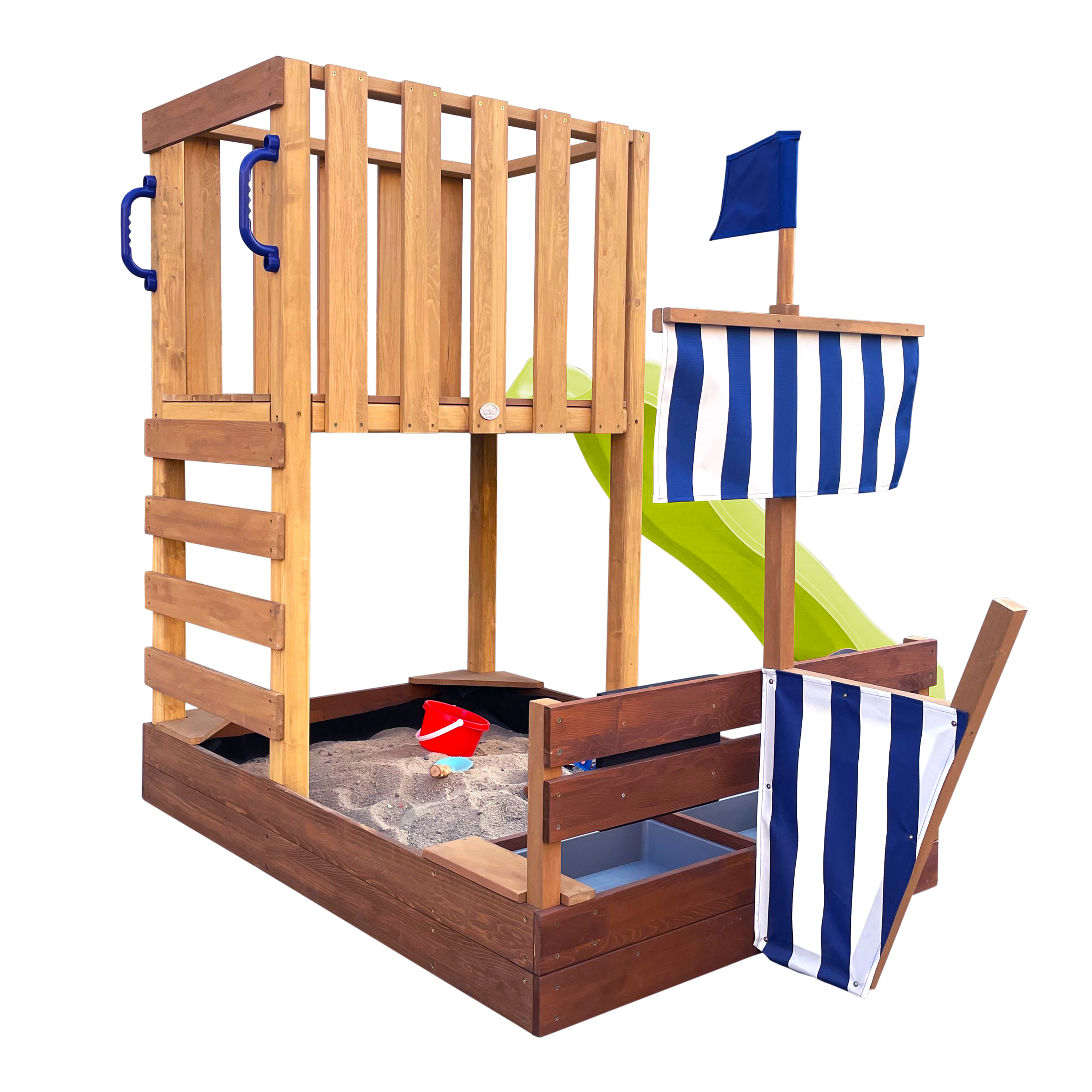 AXI Vicky Climbing Frame with Sandbox, Play Kitchen & Chalkboard – Lime Green Slide