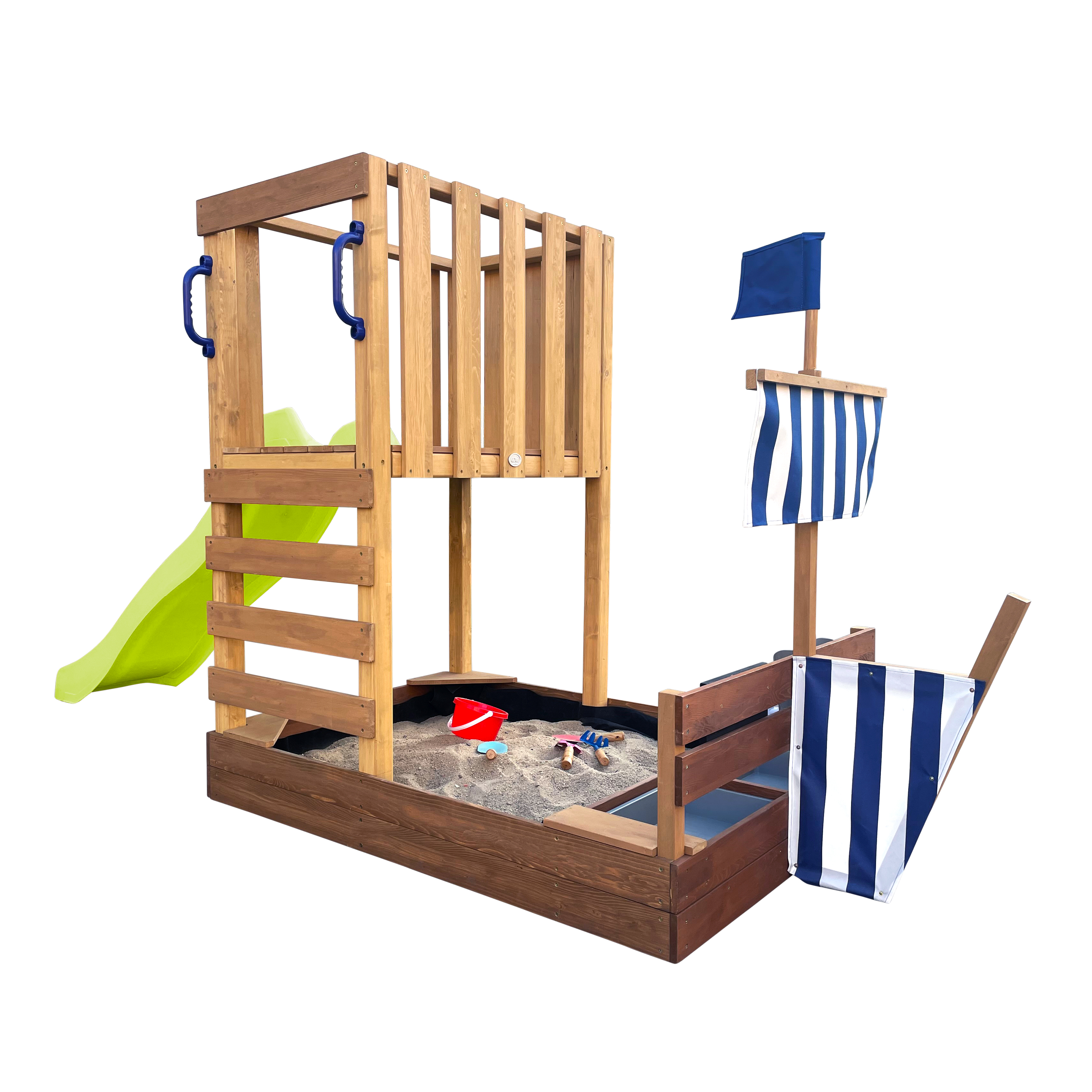 AXI Vicky Climbing Frame with Sandbox, Play Kitchen & Chalkboard – Lime Green Slide