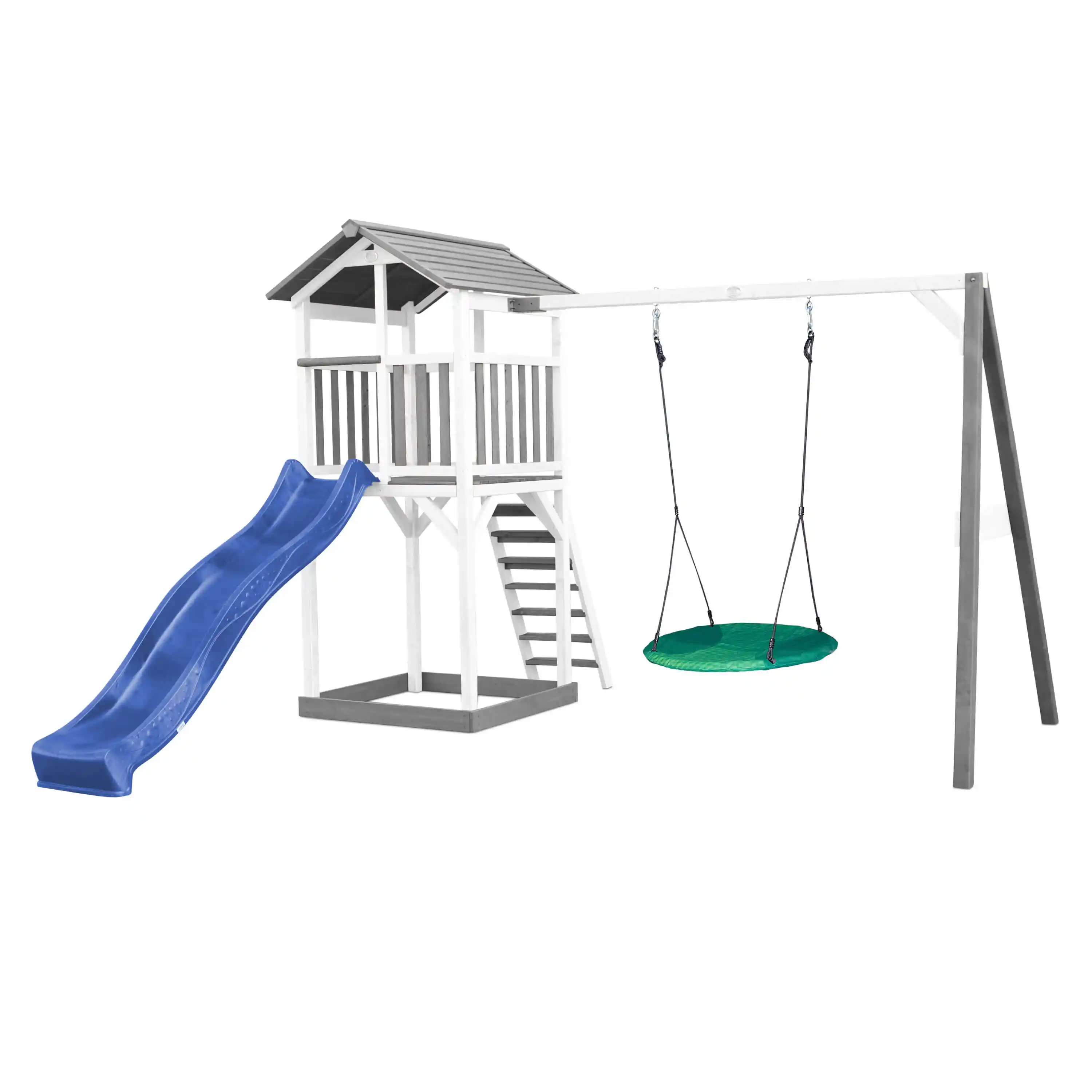 AXI Beach Tower Speeltoren met Summer Nestschommel Grijs/wit - Blauwe Glijbaan