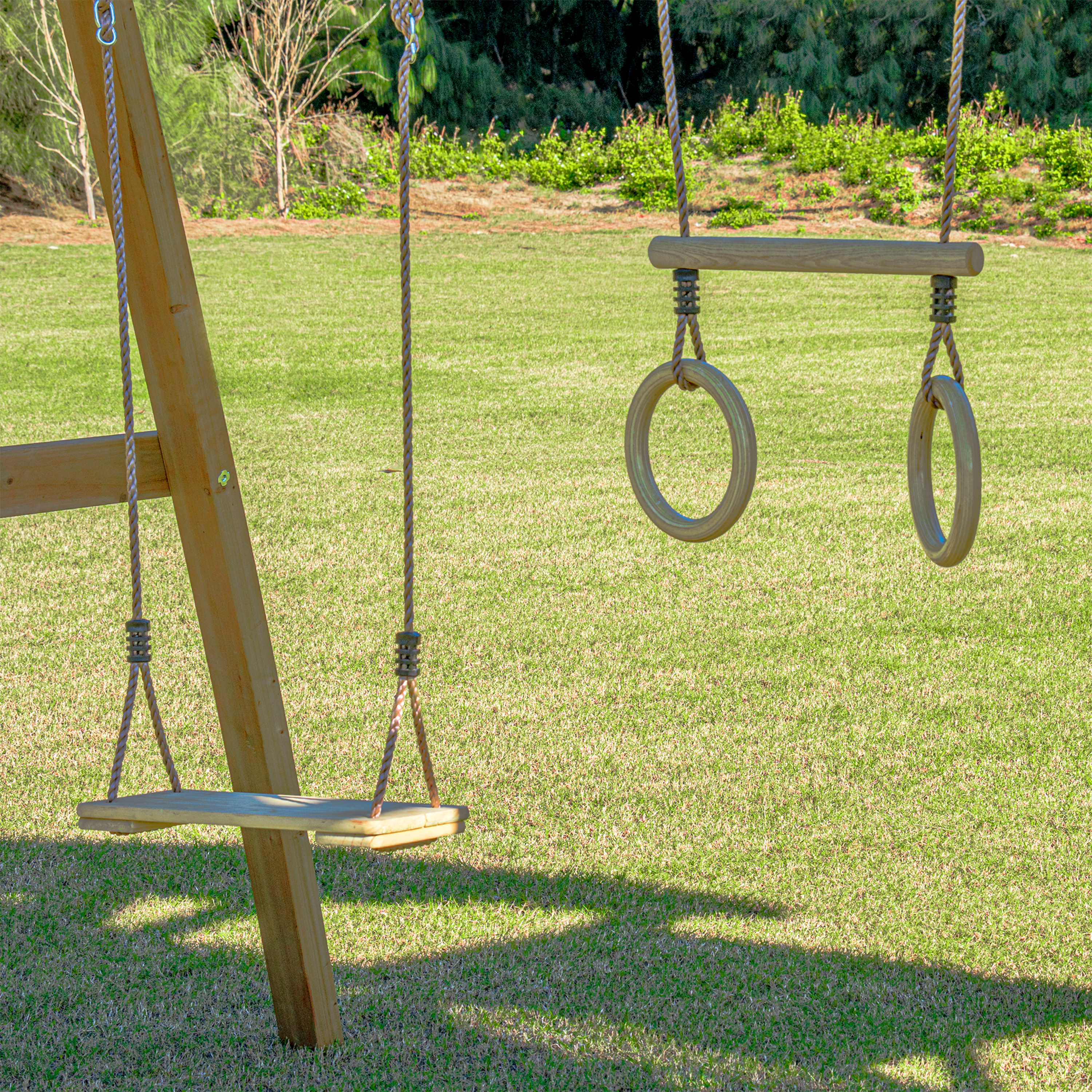 AXI Mitch Climbing Frame with Double Swing. Trapeze and Lookout Tower – Red Slide