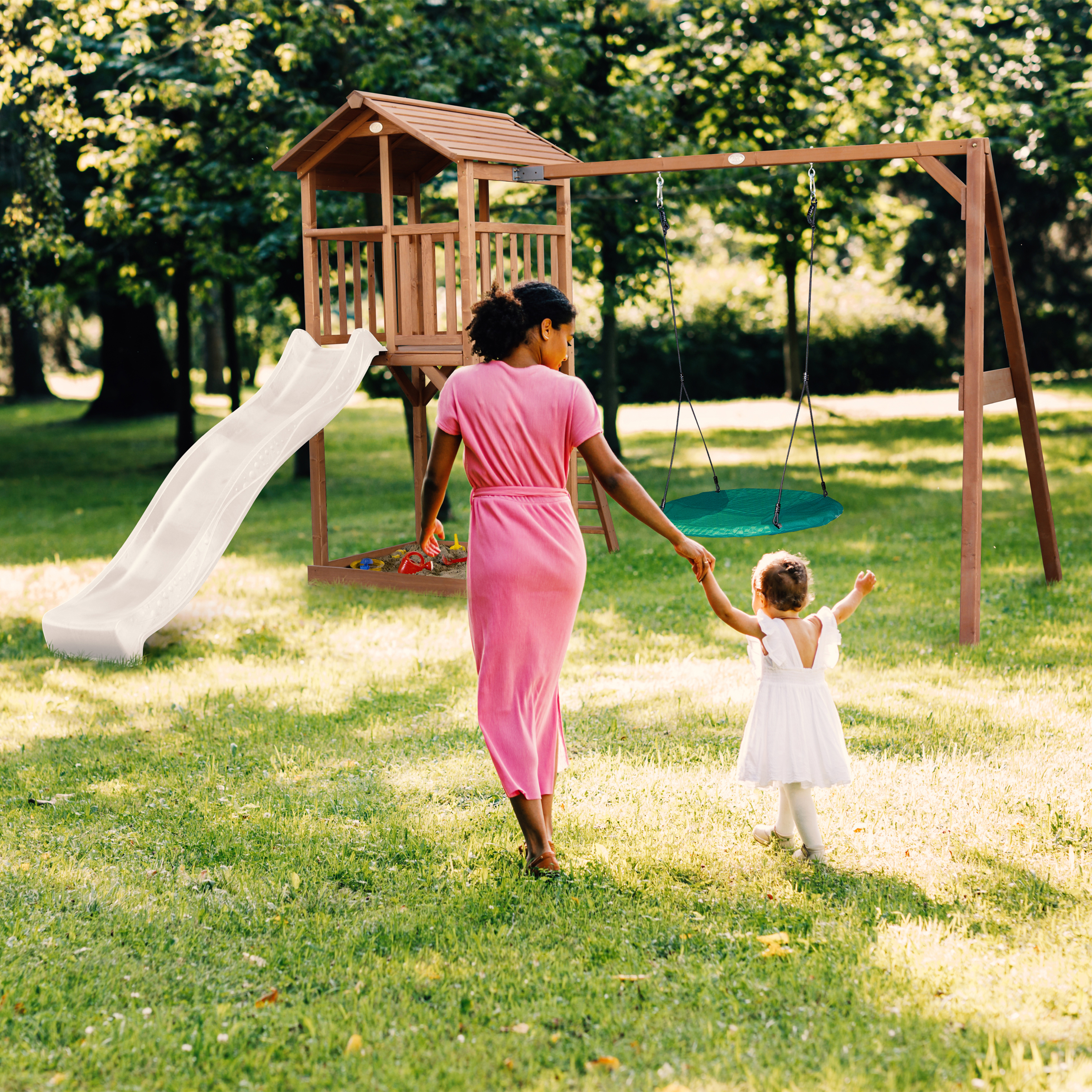 AXI Beach Tower with Summer Nest Swing Set Brown - White Slide