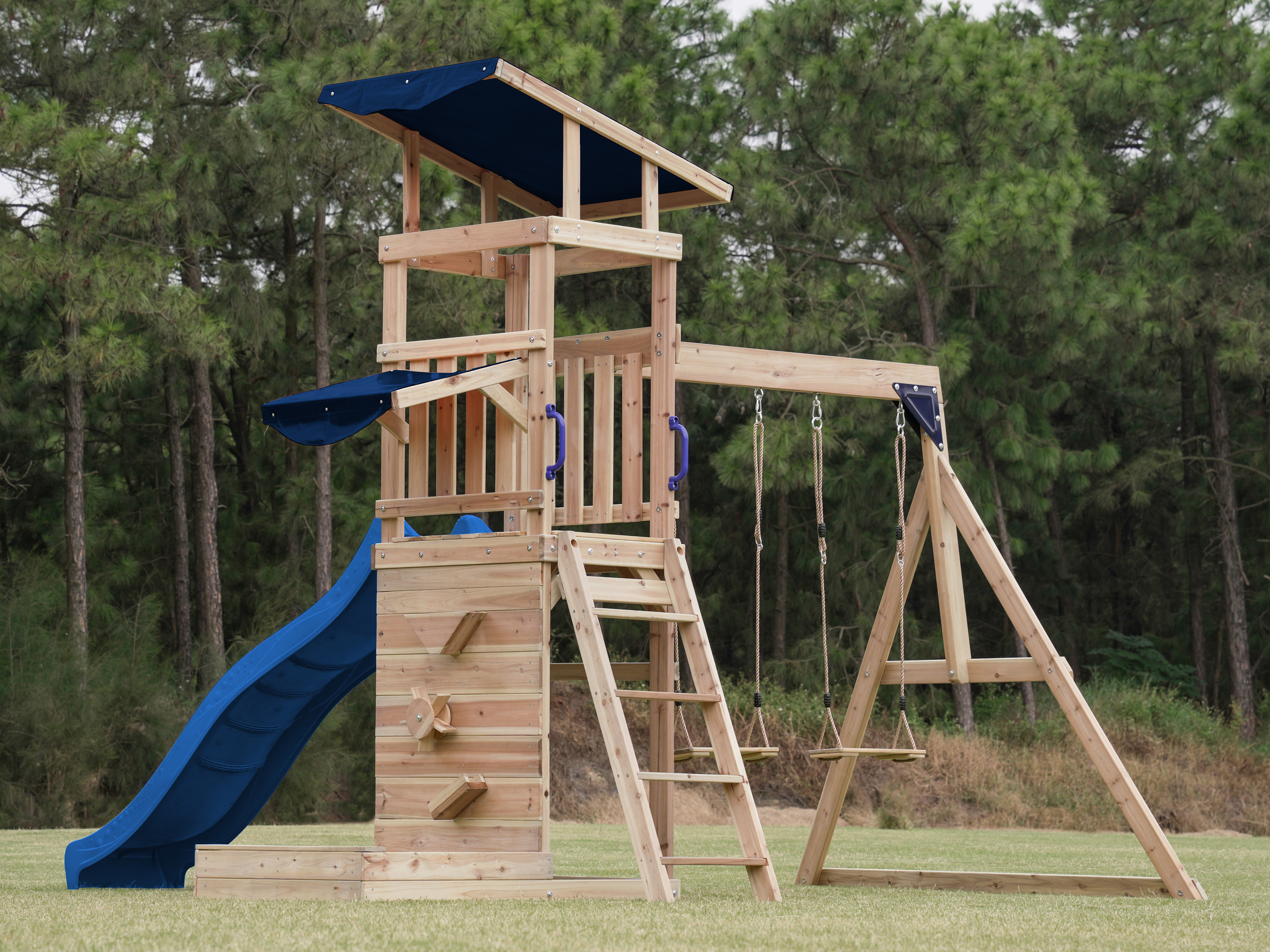 AXI Malik Climbing Frame with Double Swing Set - Blue Slide