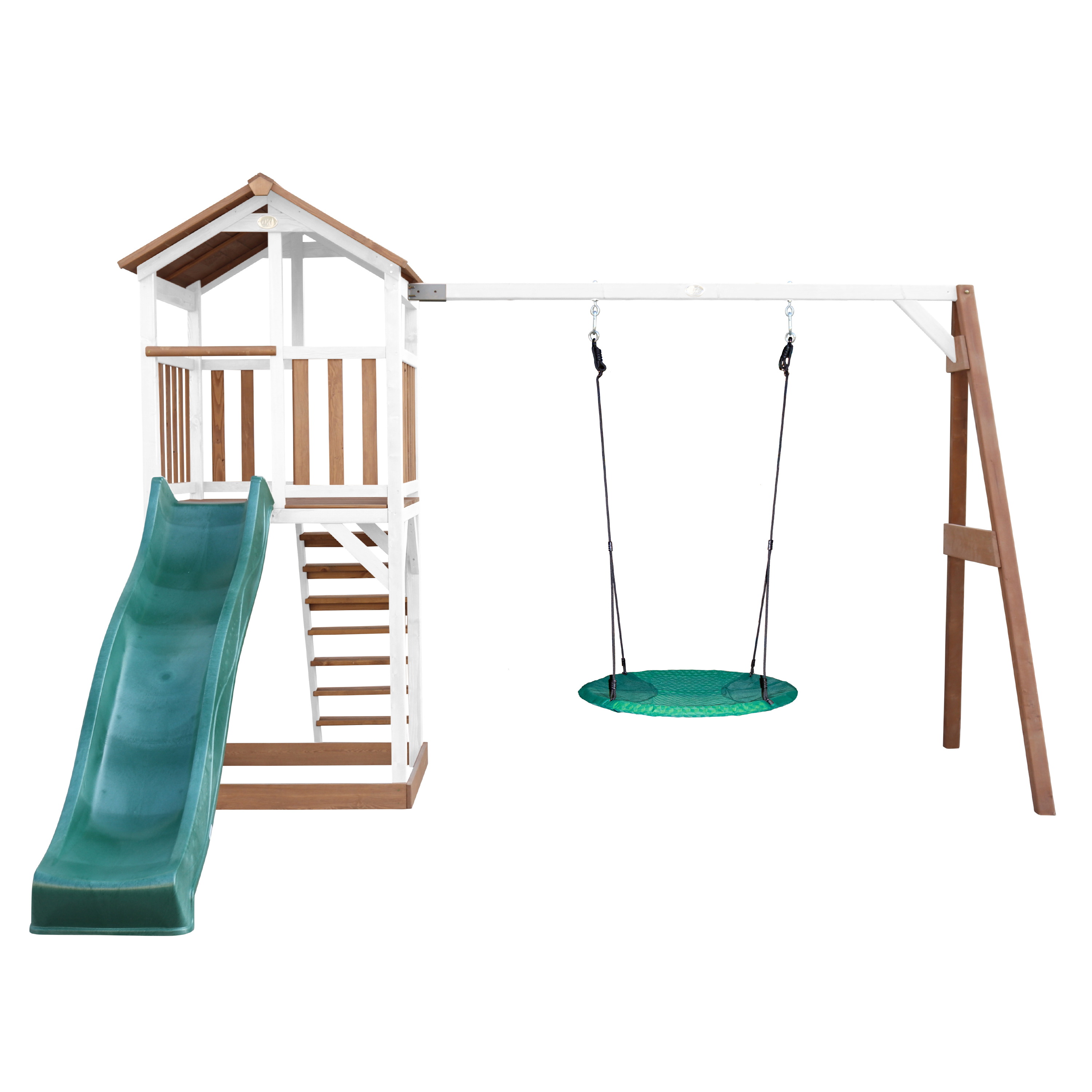 AXI Beach Tower with Summer Nest Swing Set Brown/White - Green Slide