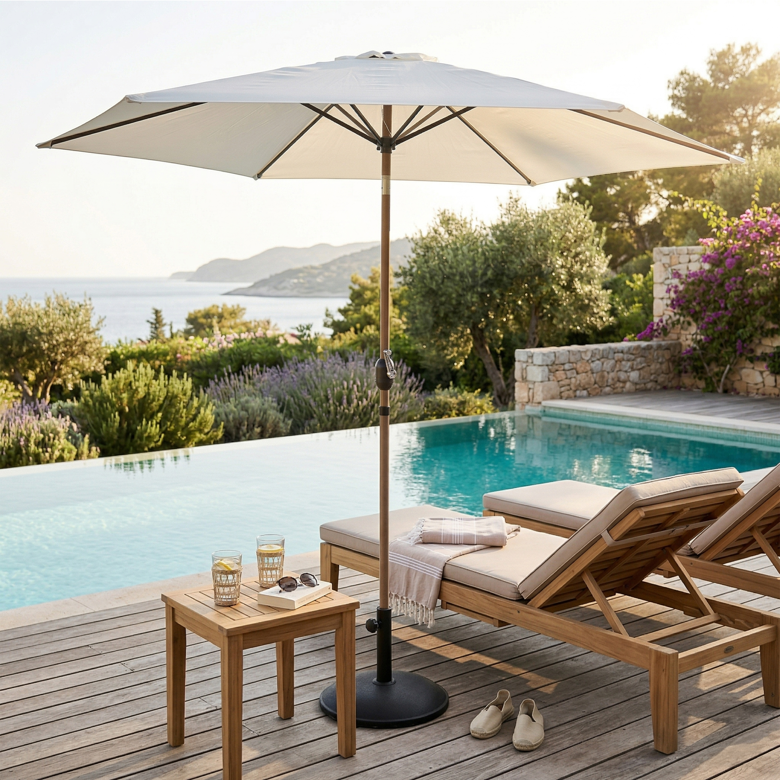 AXI Noor Centre Pole Parasol Ø 300cm Oak-look/Beige