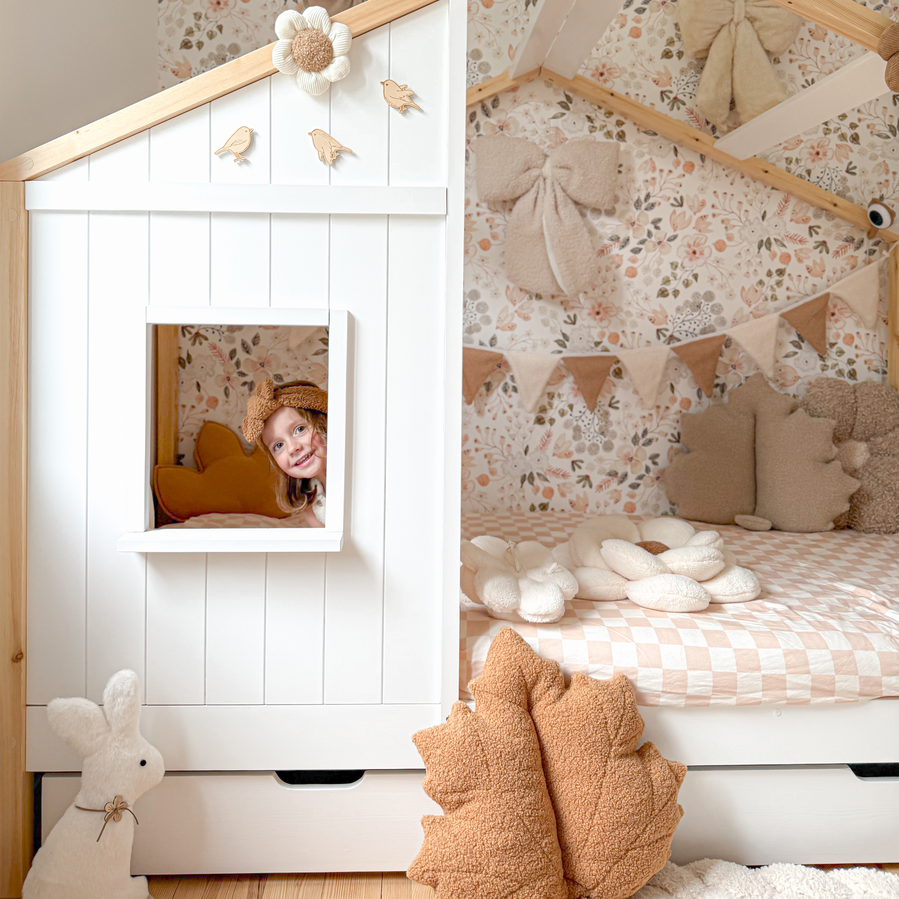 Sunny Beau House Bed with Storage Drawer Brown/White – With Mattress