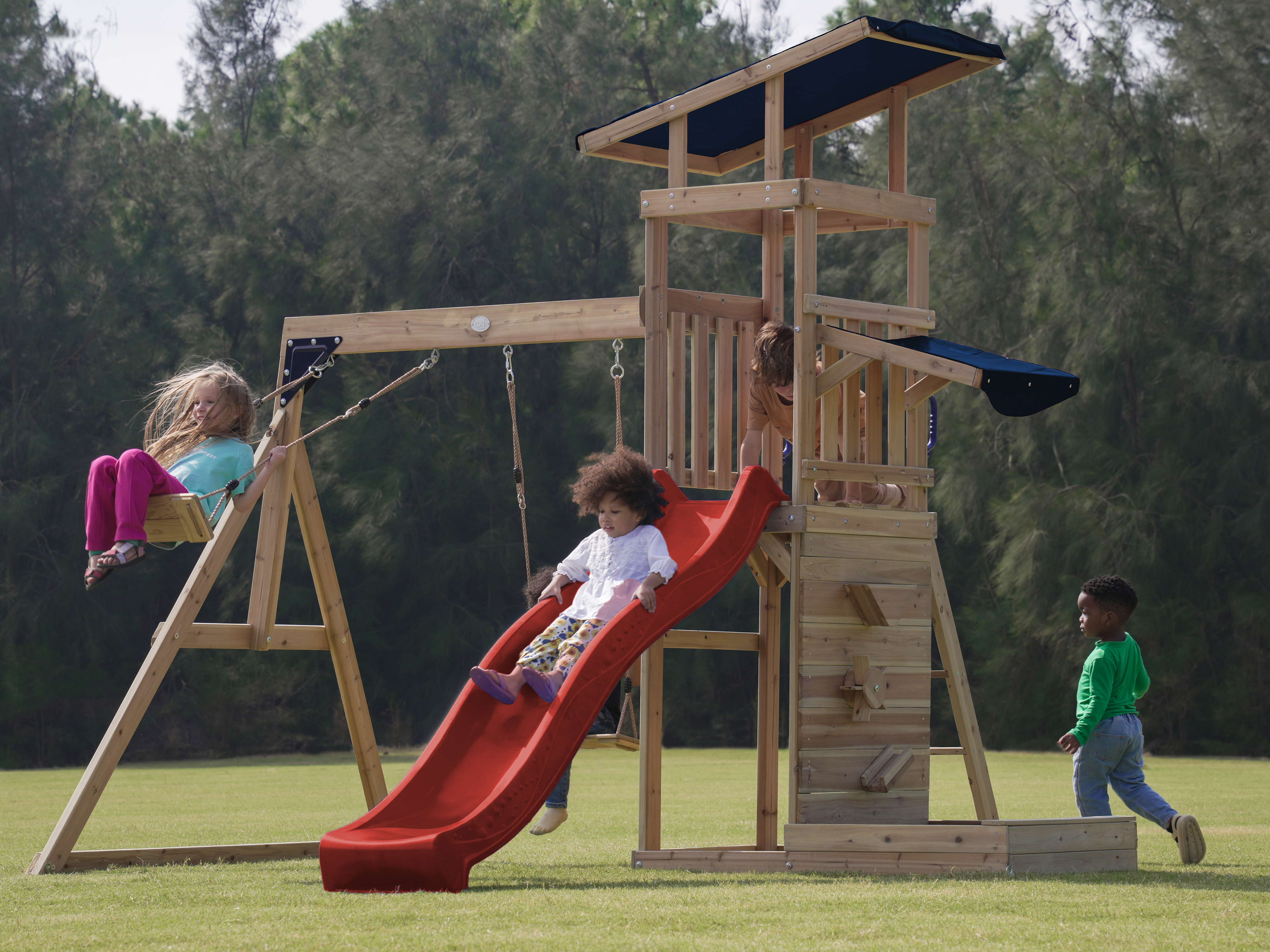 AXI Malik Climbing Frame with Double Swing Set - Red Slide