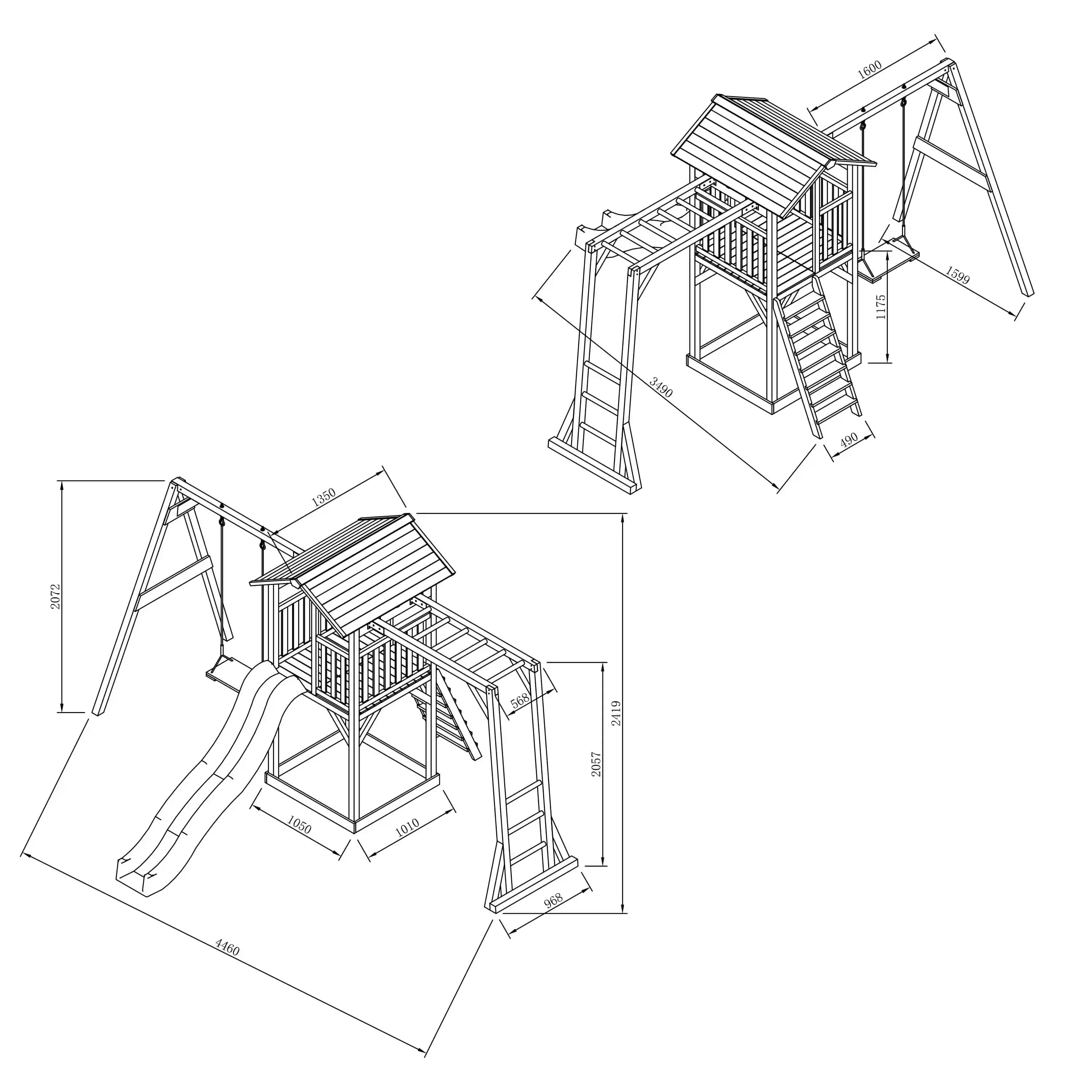 AXI Beach Tower Speeltoren met Klimrek en Enkele Schommel Grijs/wit - Witte Glijbaan