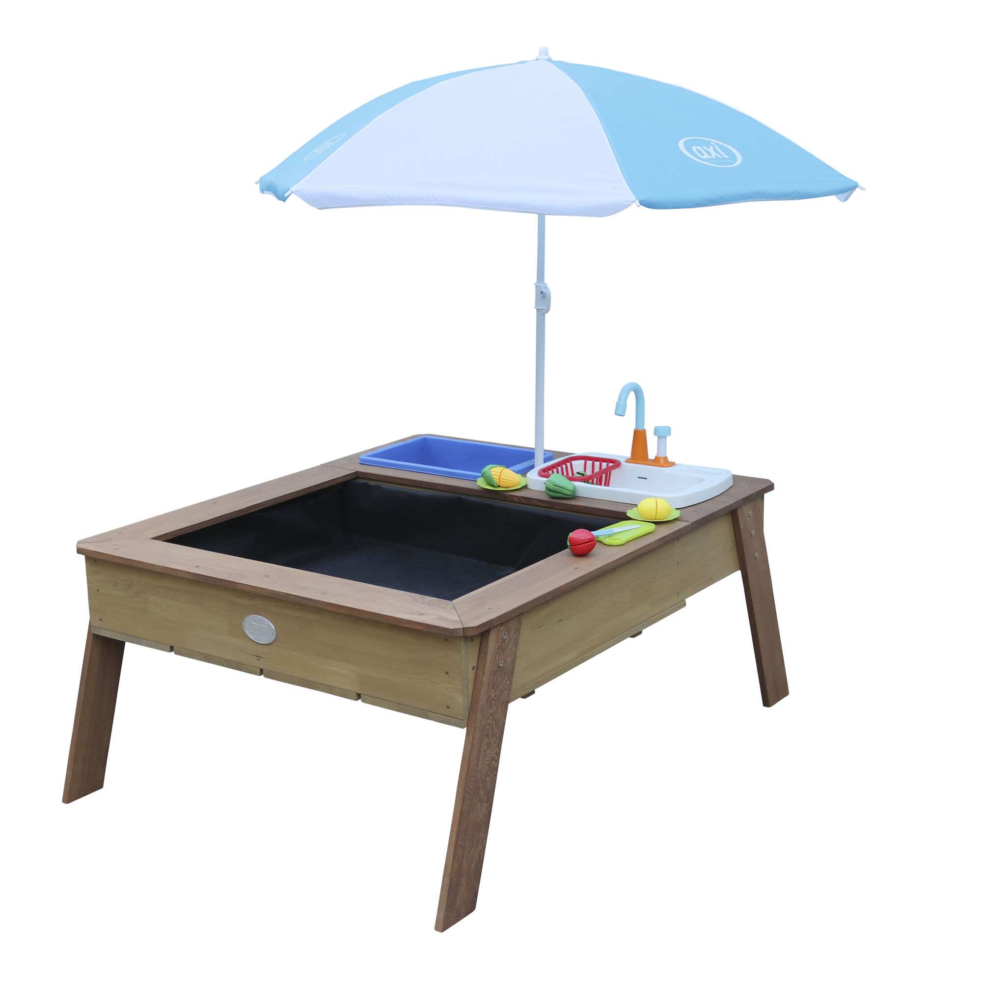 AXI Linda Zand & Water Tafel met Speelkeuken wastafel Bruin - Parasol Blauw/wit