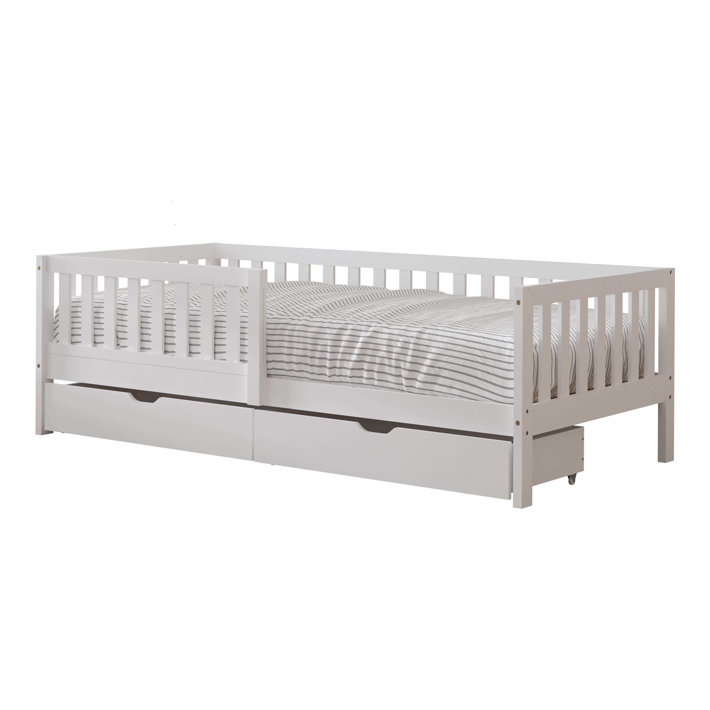 Sunny Isa Kids Bed with 2 Storage Drawers and Guardrail White – With Mattress