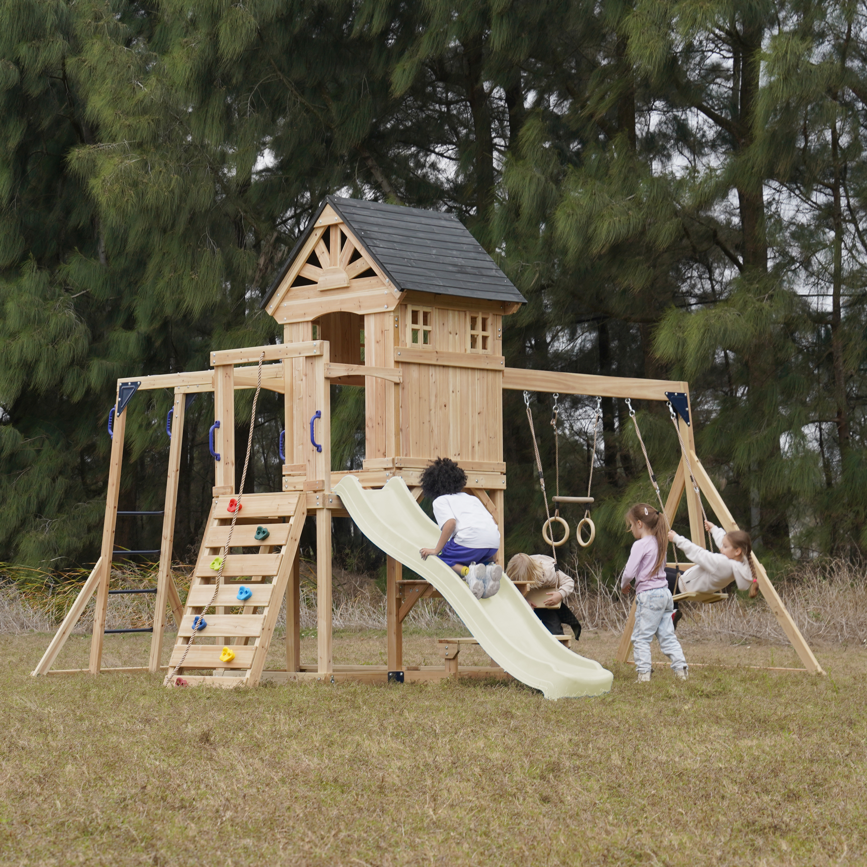 AXI Duncan Climbing Frame with Swings, Climbing Frames and Monkey Bars – Cream Slide