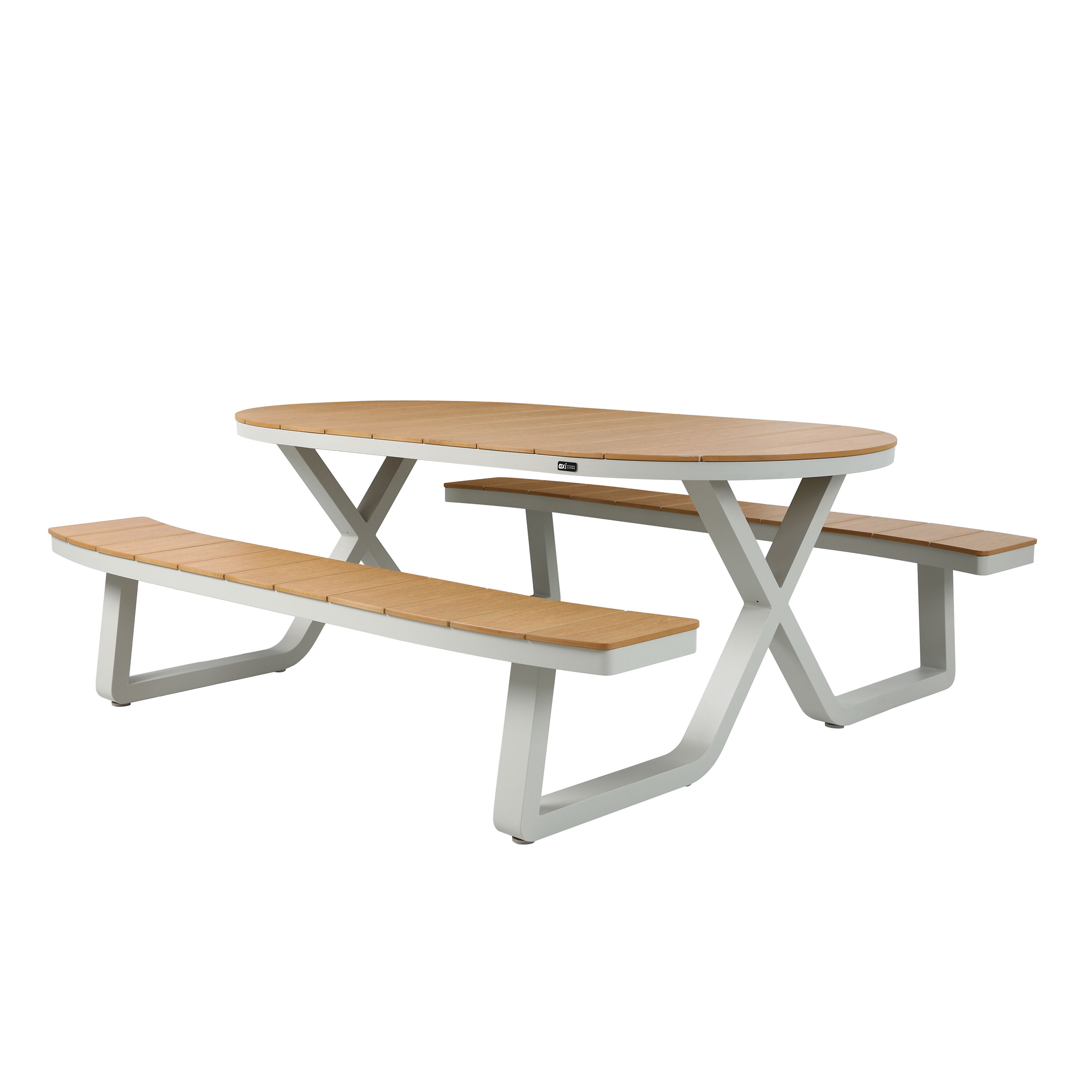 AXI Jax Picnic Table with 2 benches Oval – White/Teak-look Polywood