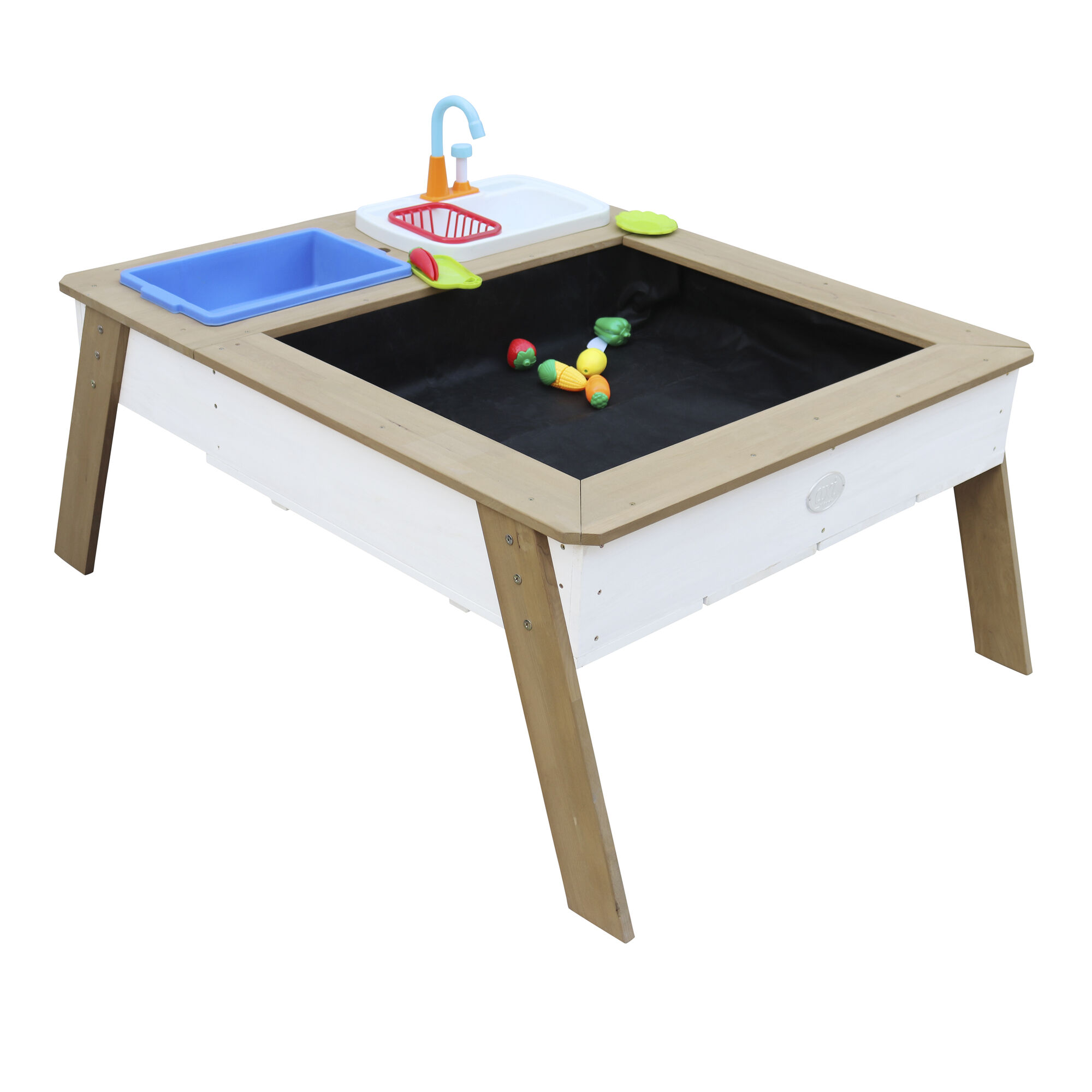 AXI Linda Zand & Water Tafel met Speelkeuken wastafel Bruin/wit - Parasol Blauw/wit