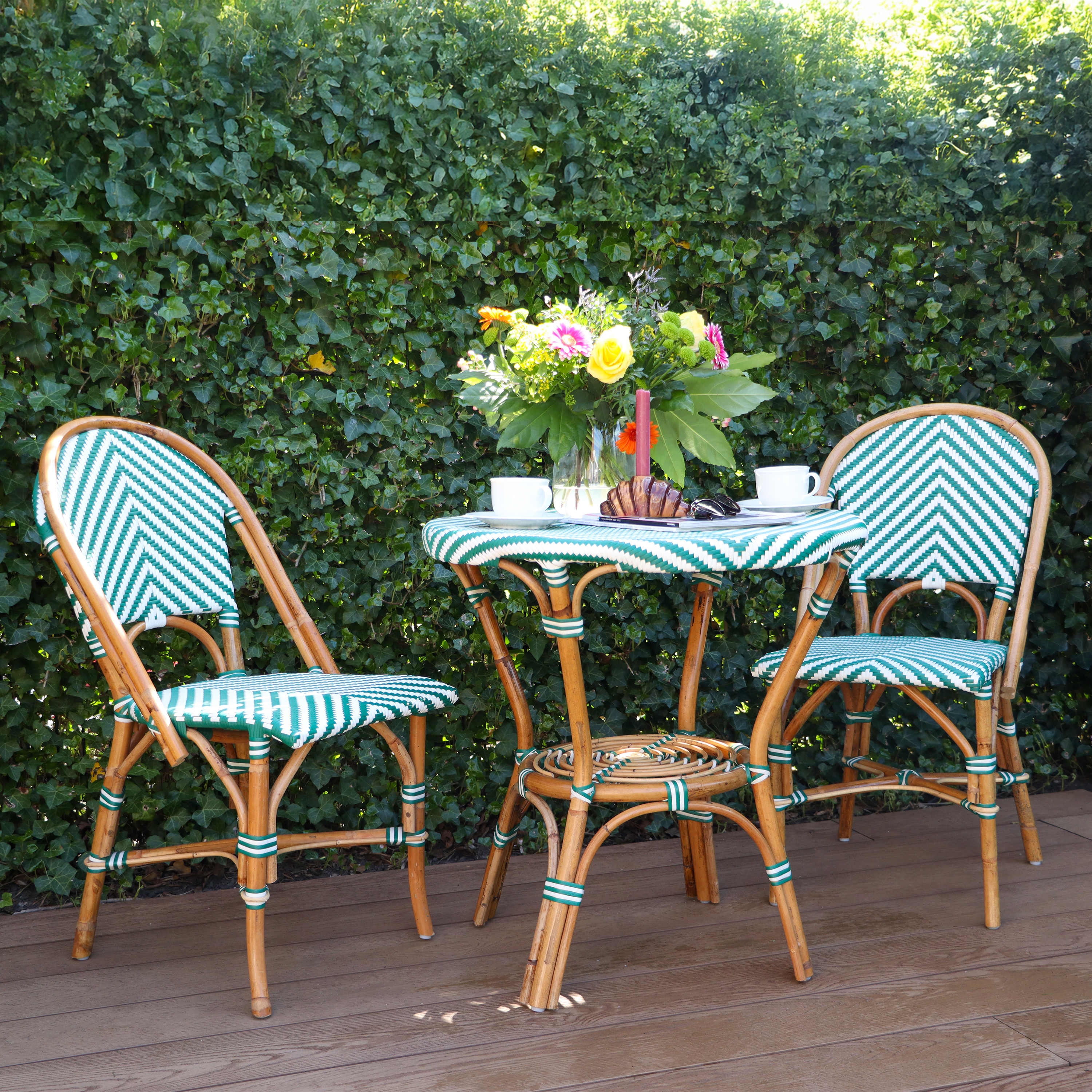 AXI Jacqueline Rattan Bistro Set Green/White