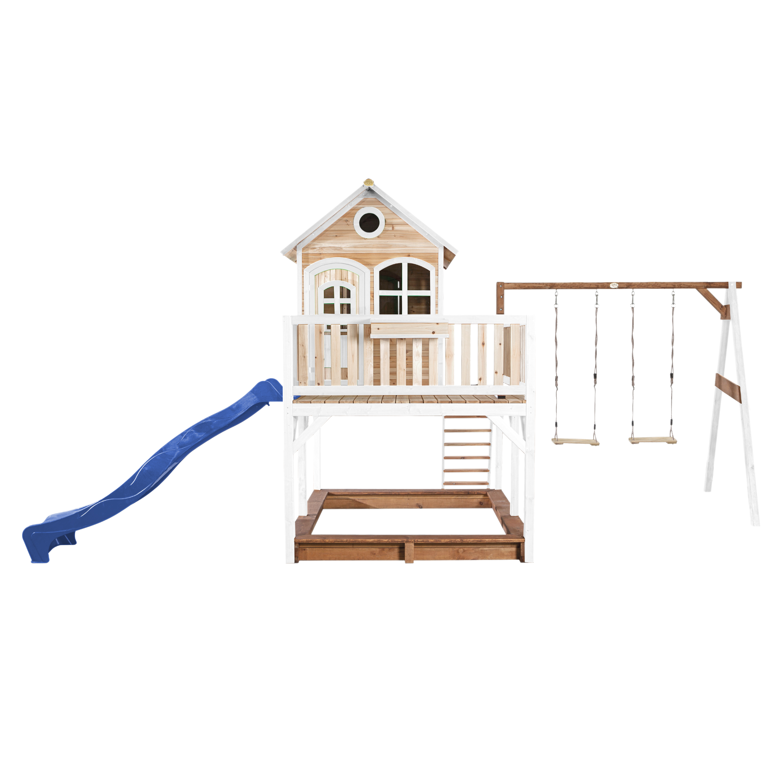 AXI Liam Playhouse with Double Swing Set Brown/White - Blue Slide