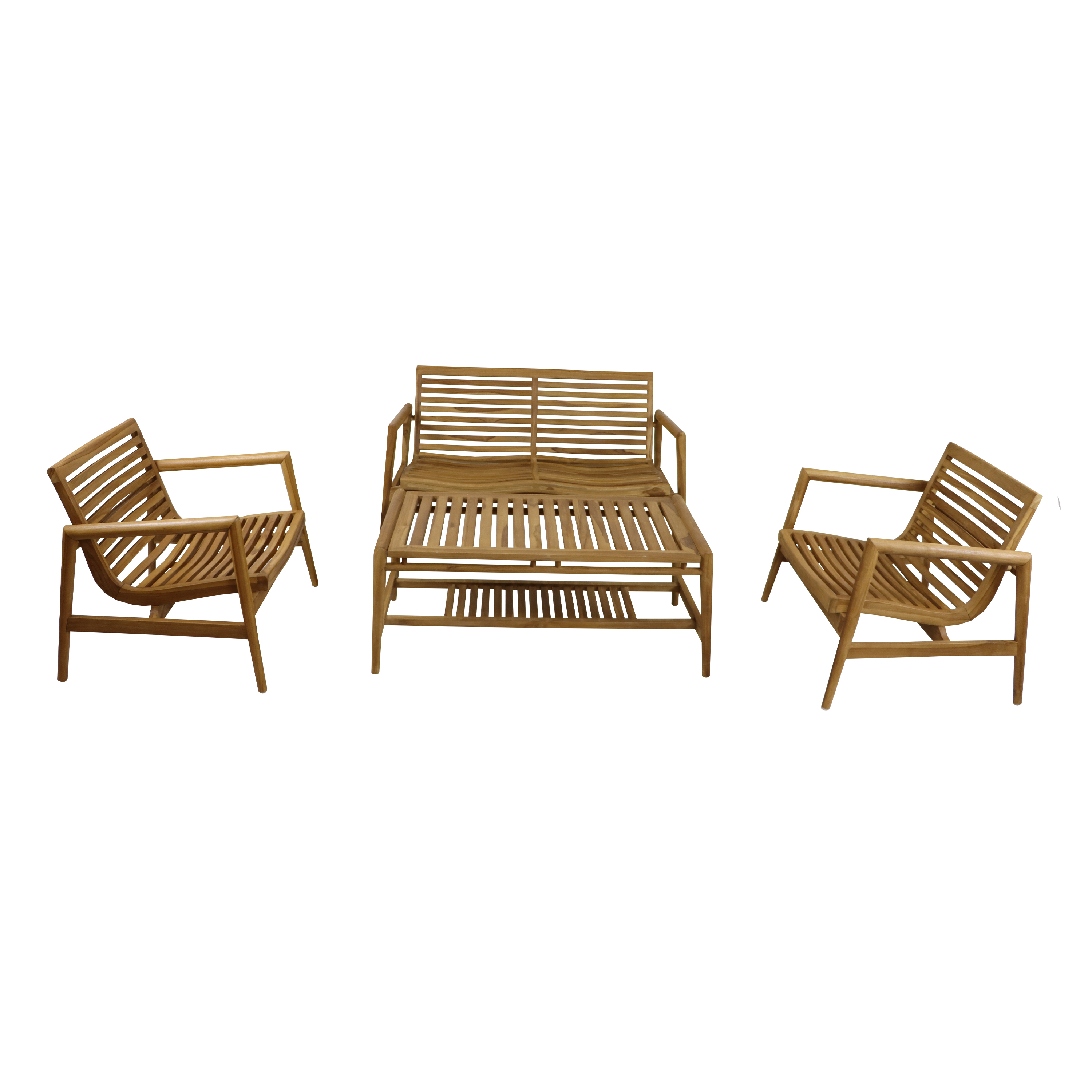 AXI June Lounge Set 4-piece with bench. table & 2 chairs - Teak/Cream-8720365066191 AXI June Lounge Set 4-piece with bench. table & 2 chairs - Teak/Cream