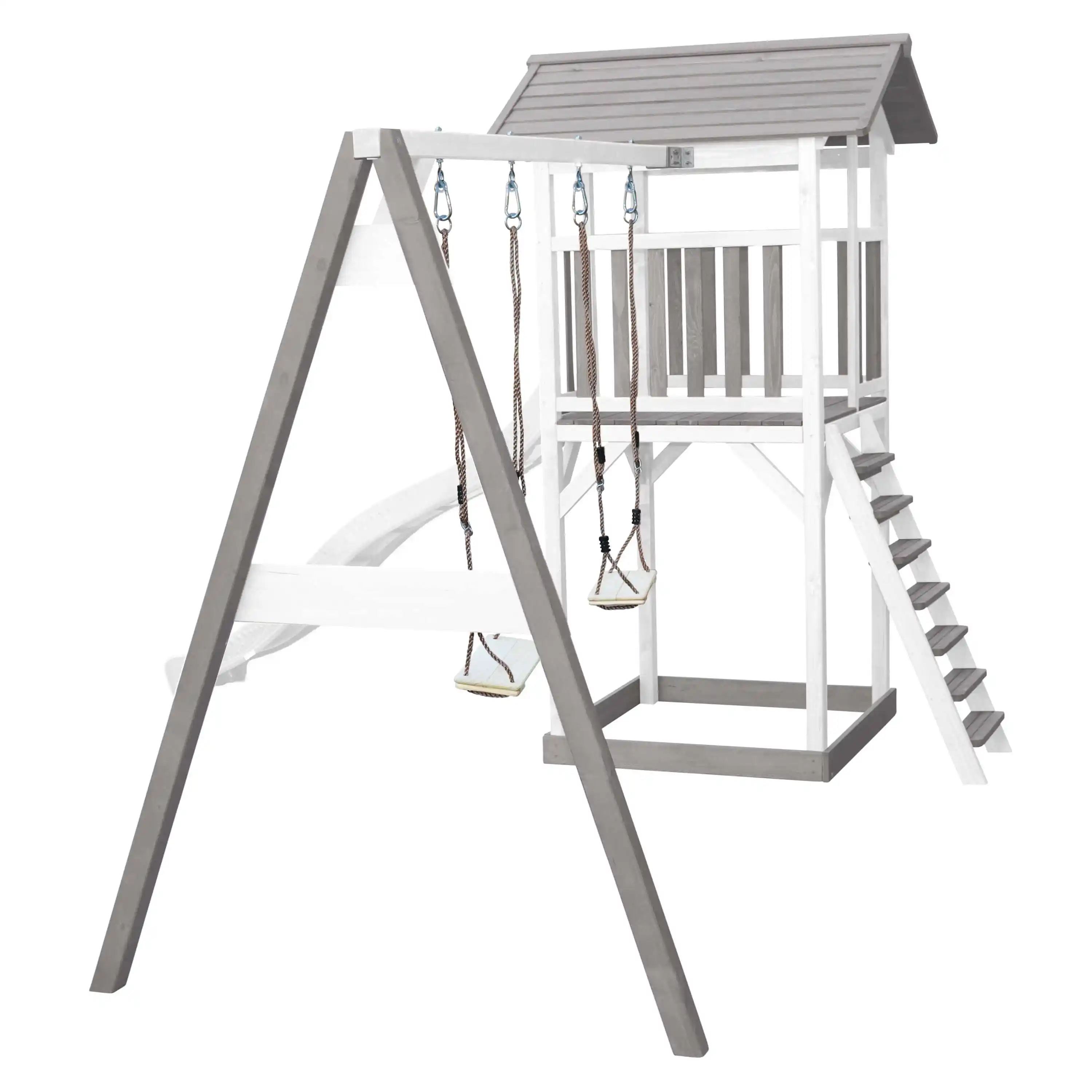 AXI Beach Tower Speeltoren met Dubbele Schommel Grijs/wit - Witte Glijbaan