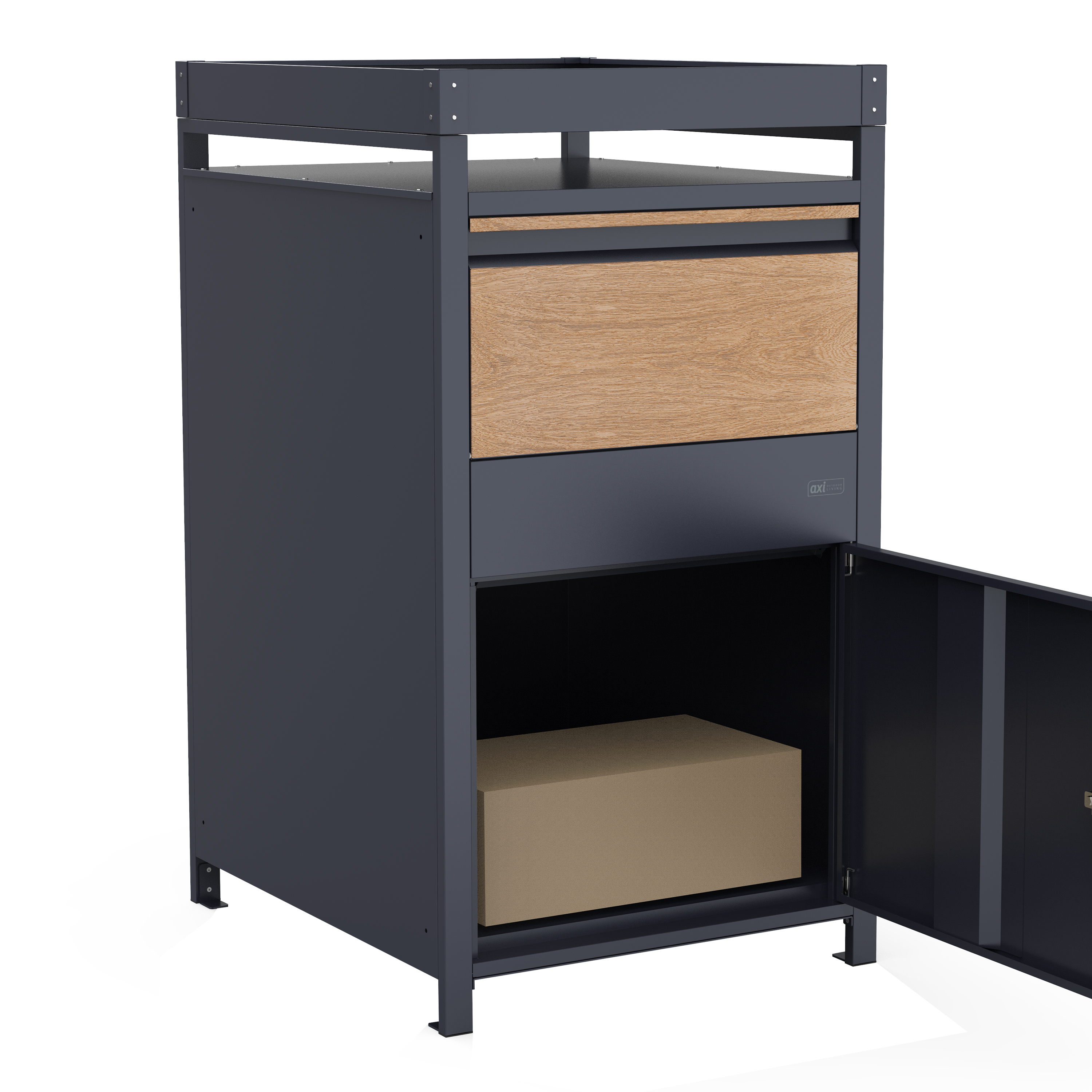 AXI Leon Bin Storage with Louis Parcel Postbox Anthracite/Wood Look – 3 Garbage Bins
