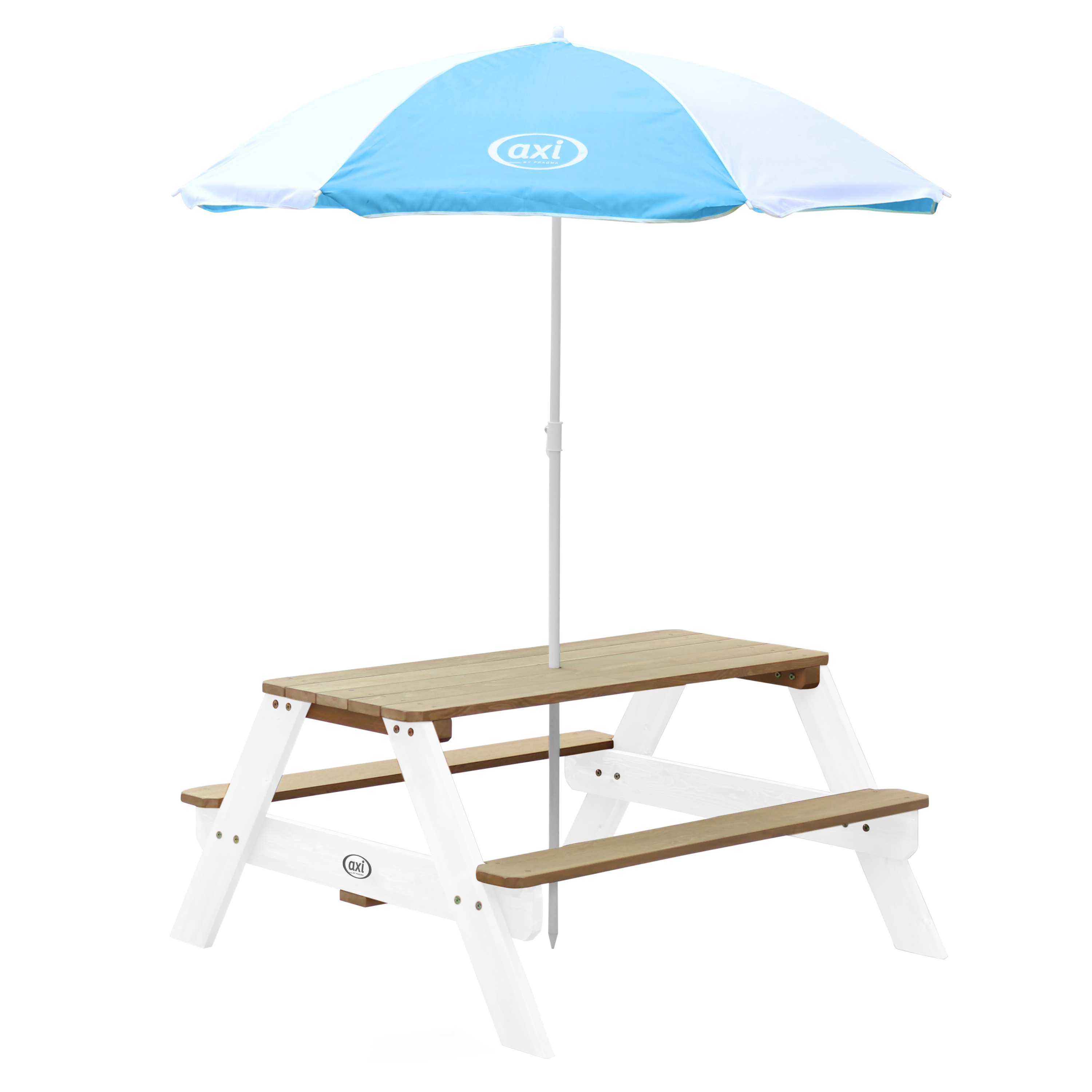 AXI Nick Picnic Table Brown/White - Umbrella Blue/White