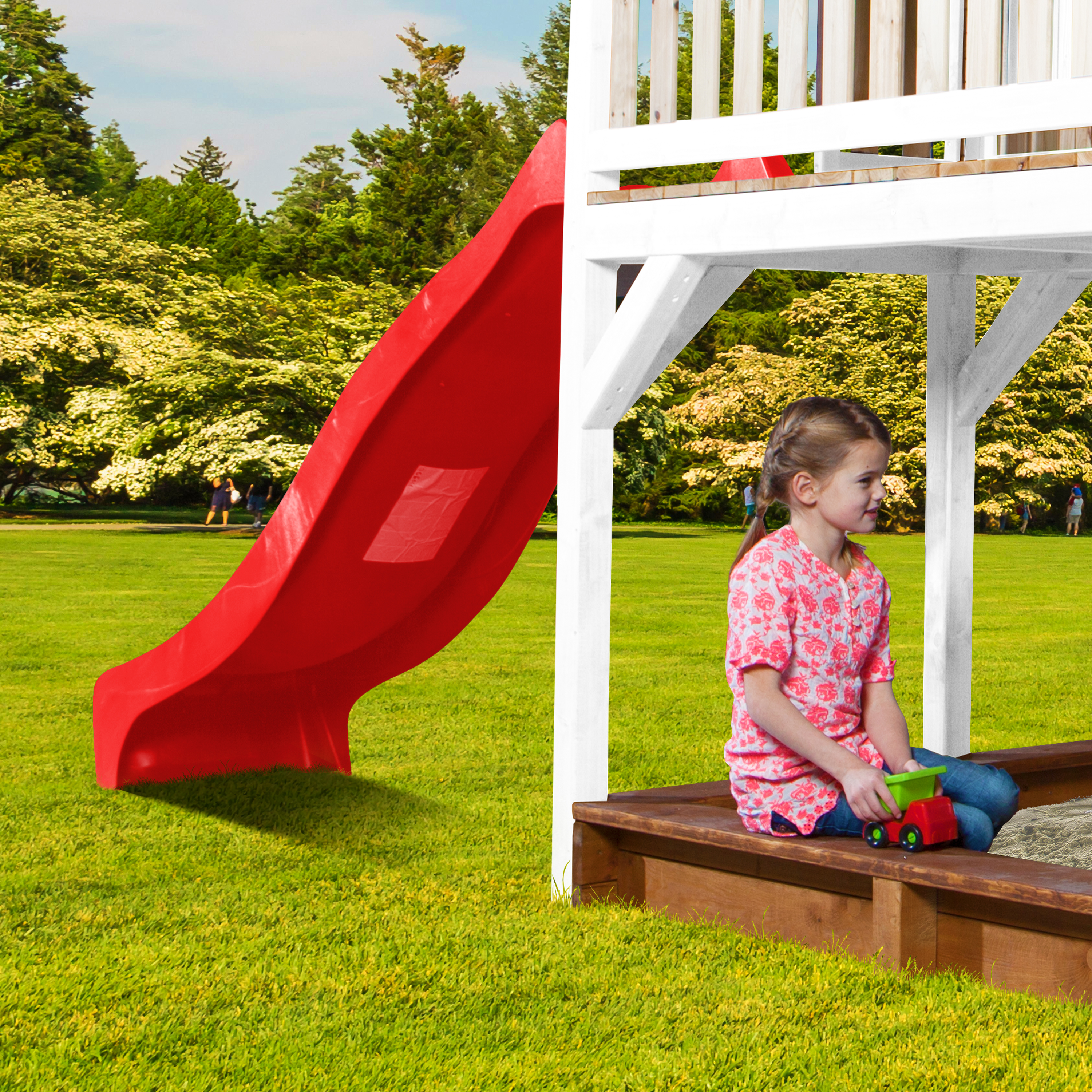 AXI Liam Playhouse with Single Swing Set Brown/White - Red Slide