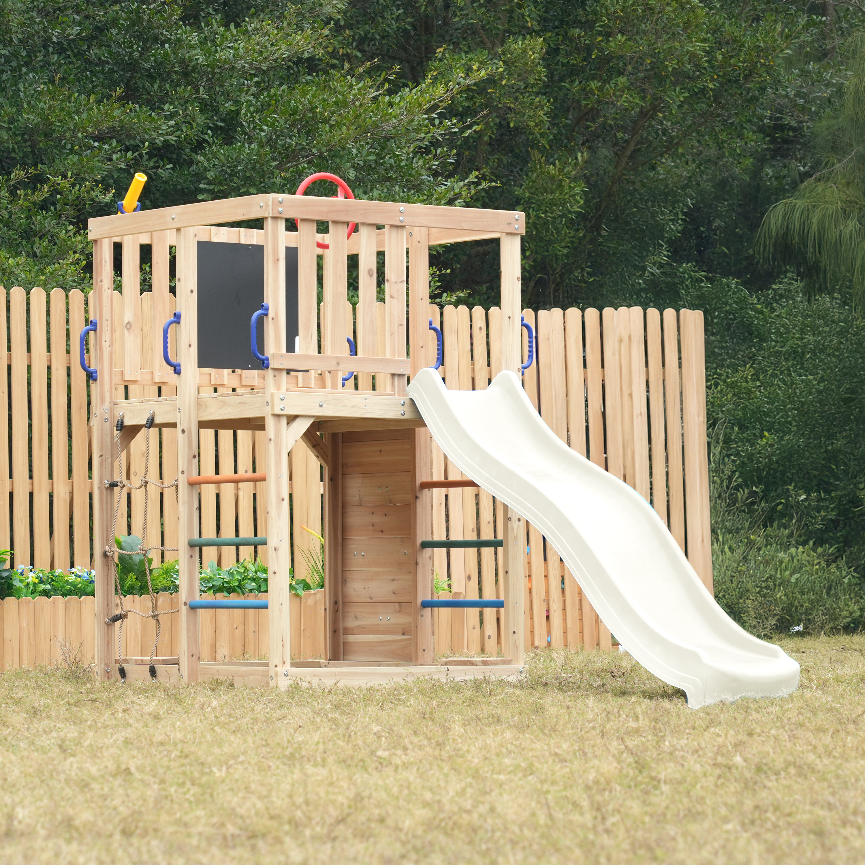 AXI Sam Climbing Frame with Climbing Wall. Climbing Net and Monkey Bars – Cream Slide