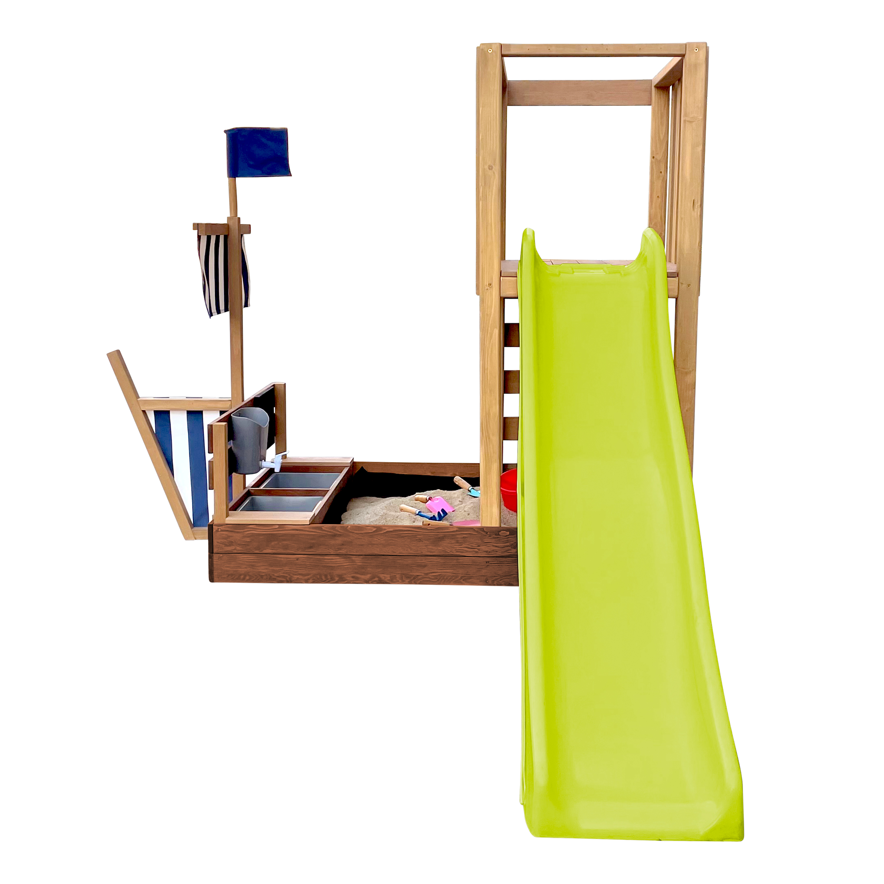 AXI Vicky Climbing Frame with Sandbox, Play Kitchen & Chalkboard – Lime Green Slide