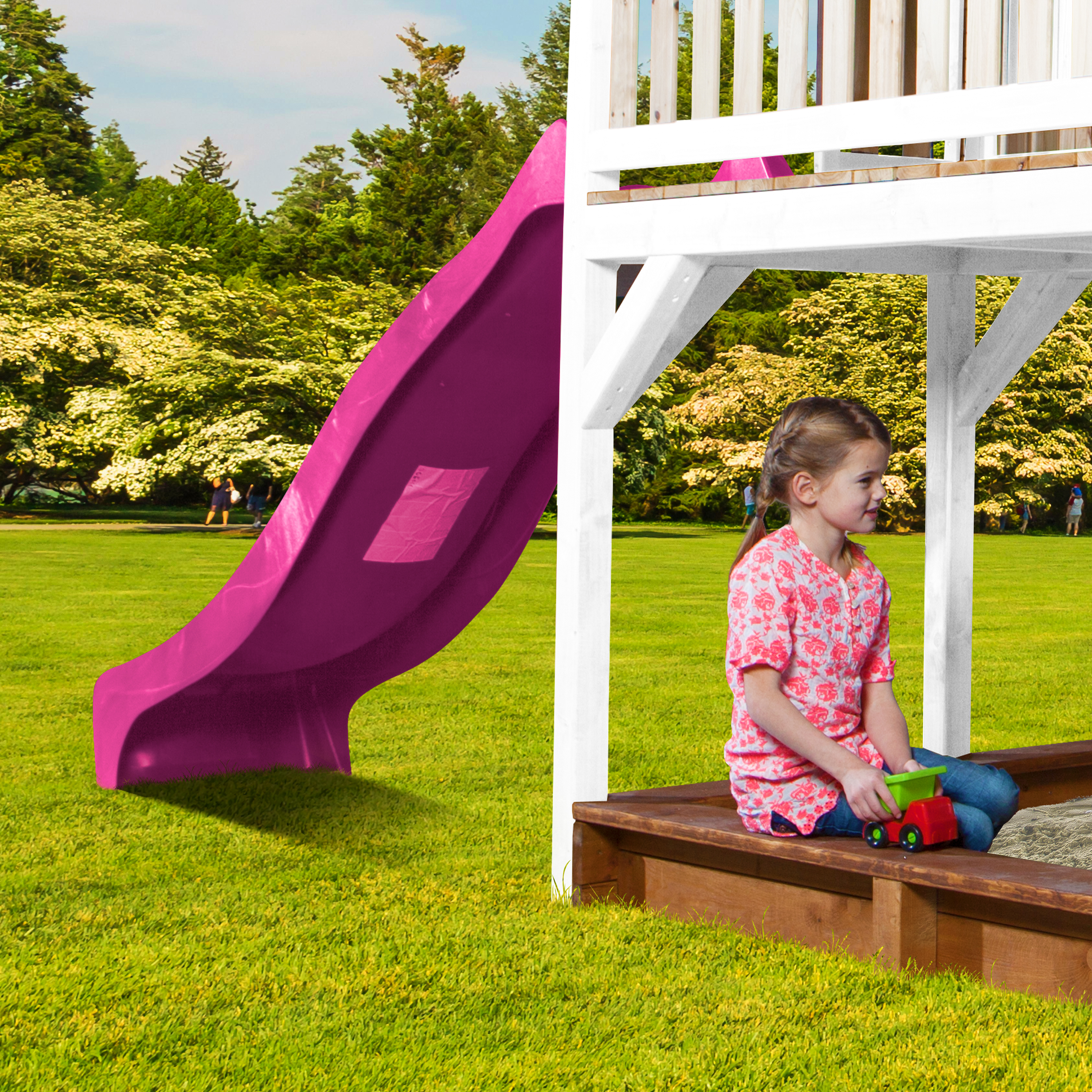 AXI Liam Playhouse with Summer Nest Swing Set Brown/White - Purple Slide