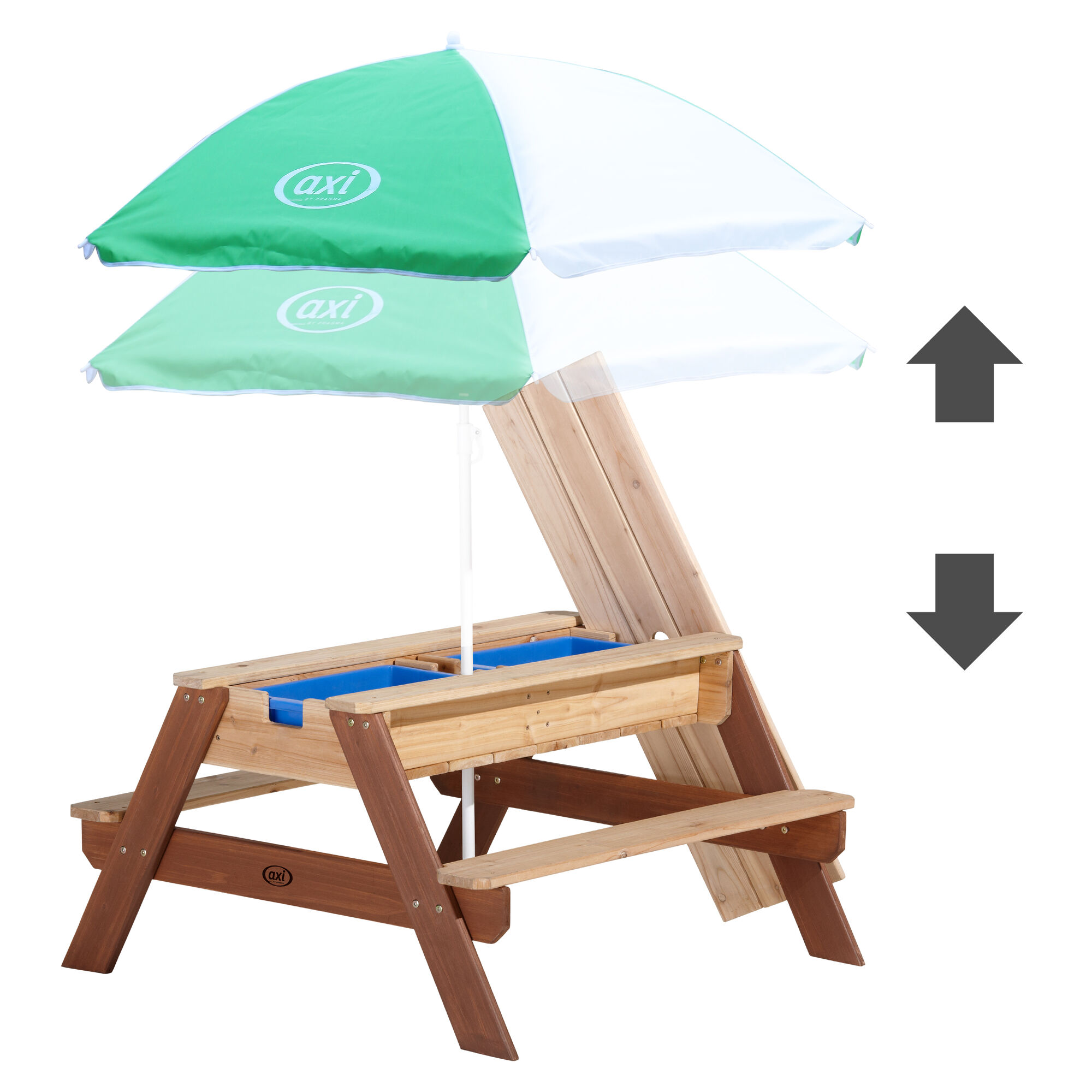 AXI Nick Zand & Water Picknicktafel Bruin - Parasol Groen/wit