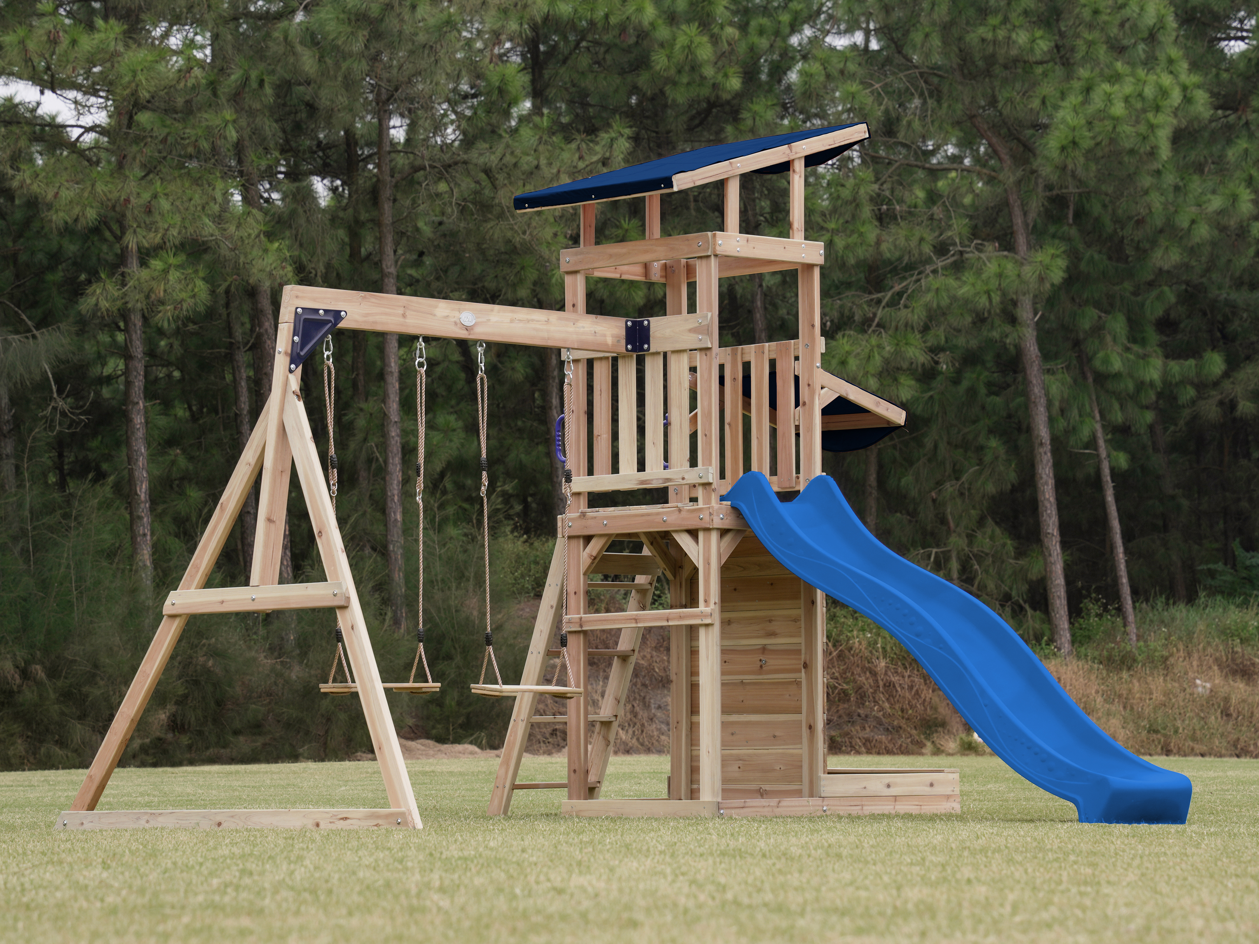 AXI Malik Climbing Frame with Double Swing Set - Blue Slide