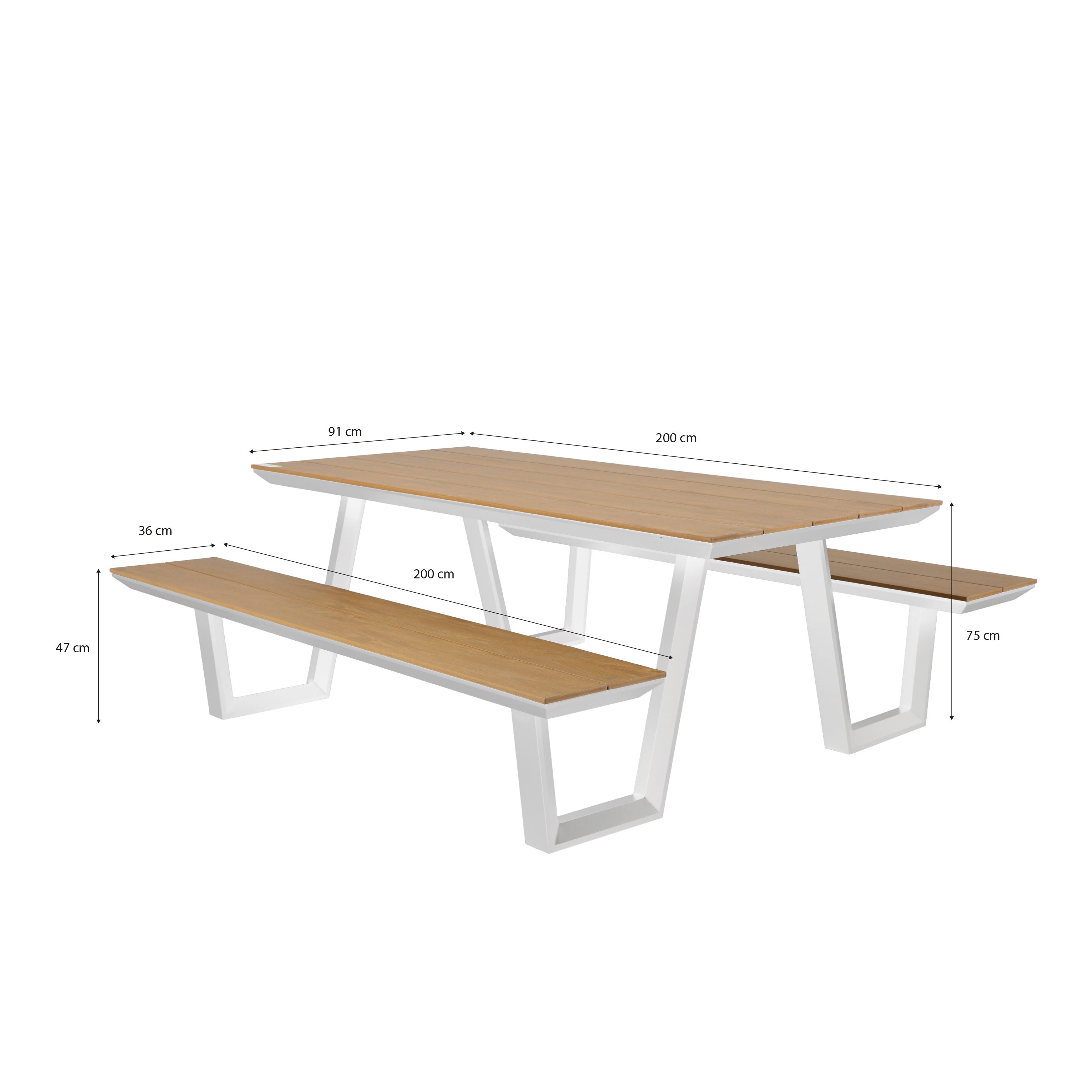 AXI Nori Picnic Table with 2 Benches White with Teak-look Polywood