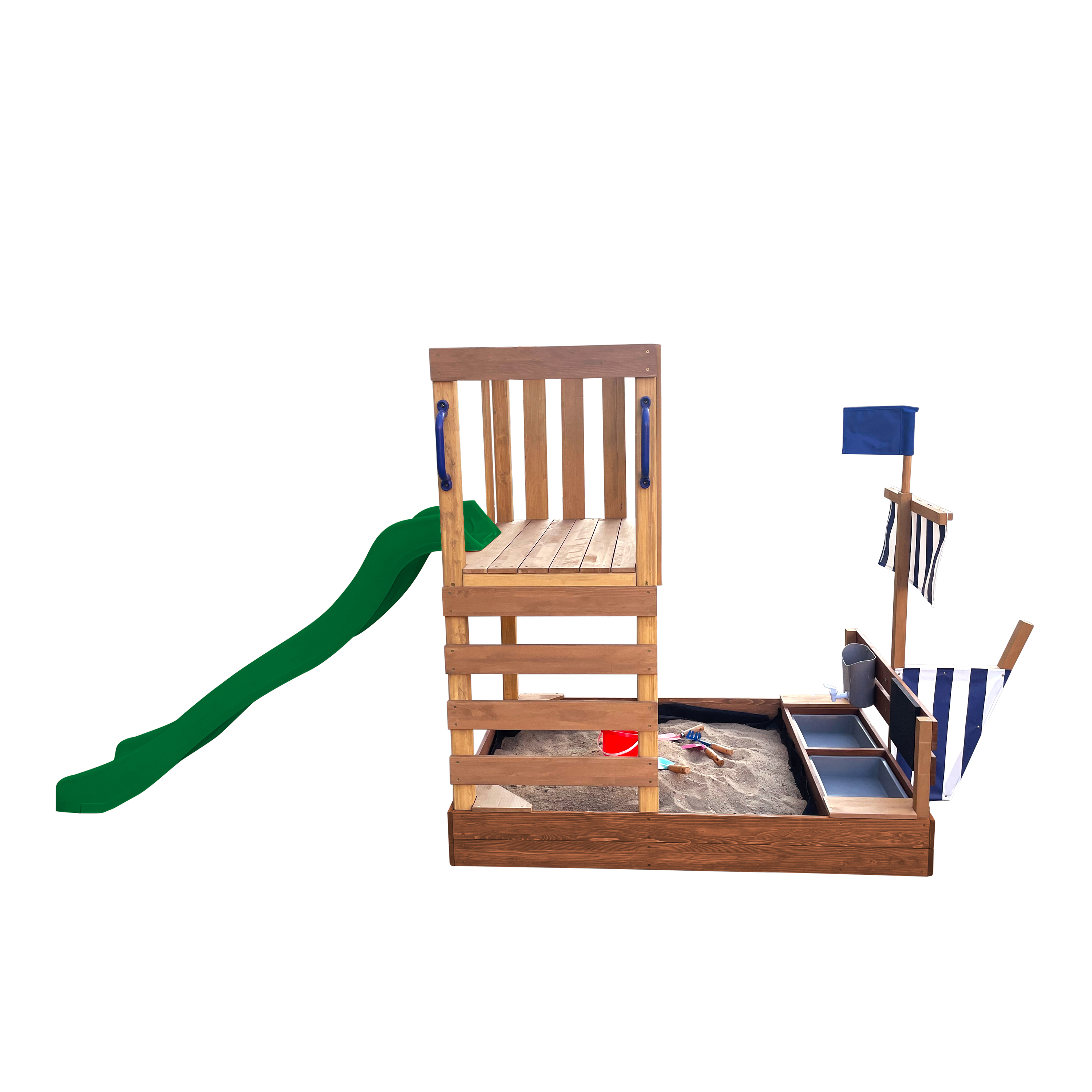 AXI Vicky Climbing Frame with Sandbox. Play Kitchen & Chalkboard – Green Slide
